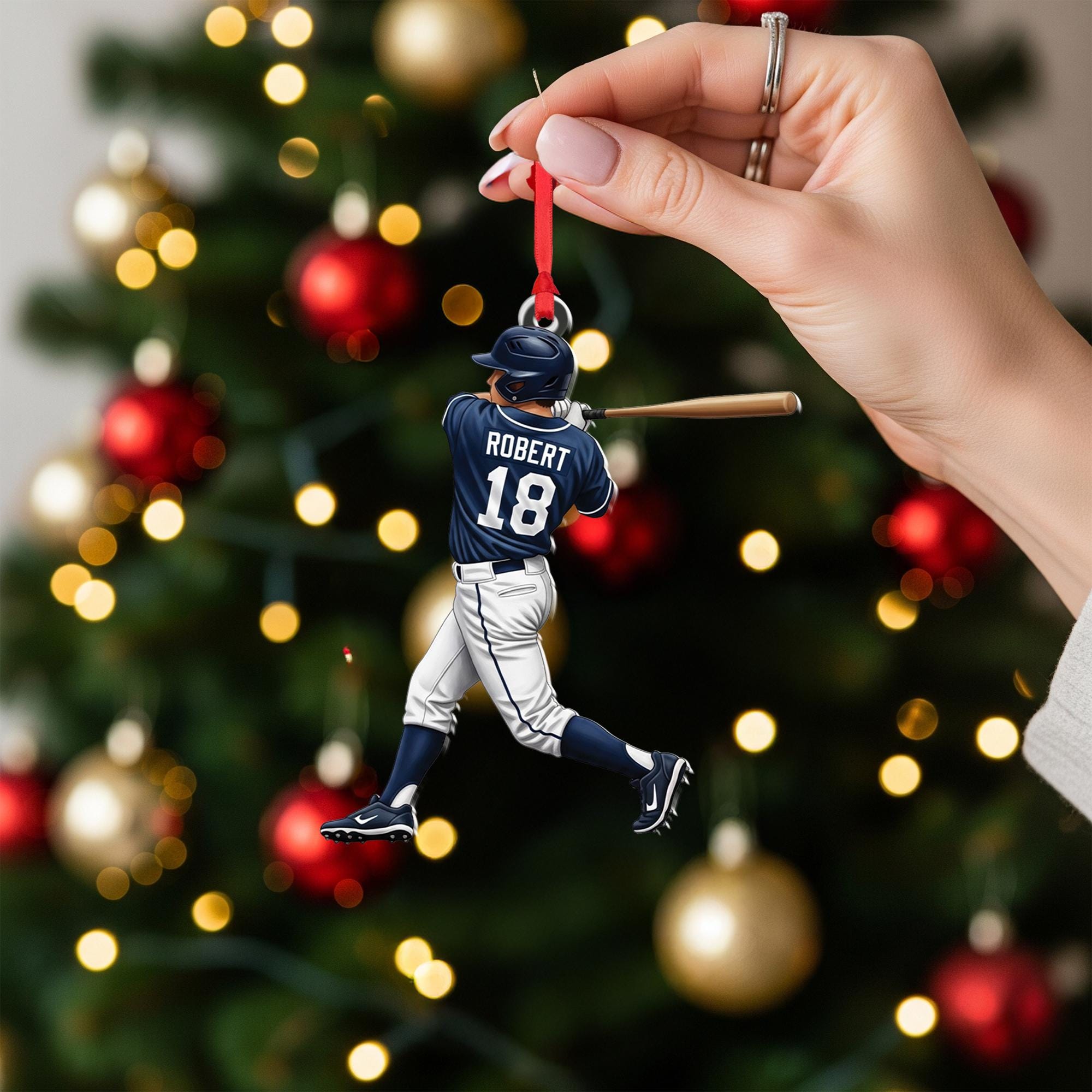 Personalized Baseball Player Ornament – name & number sports decoration
