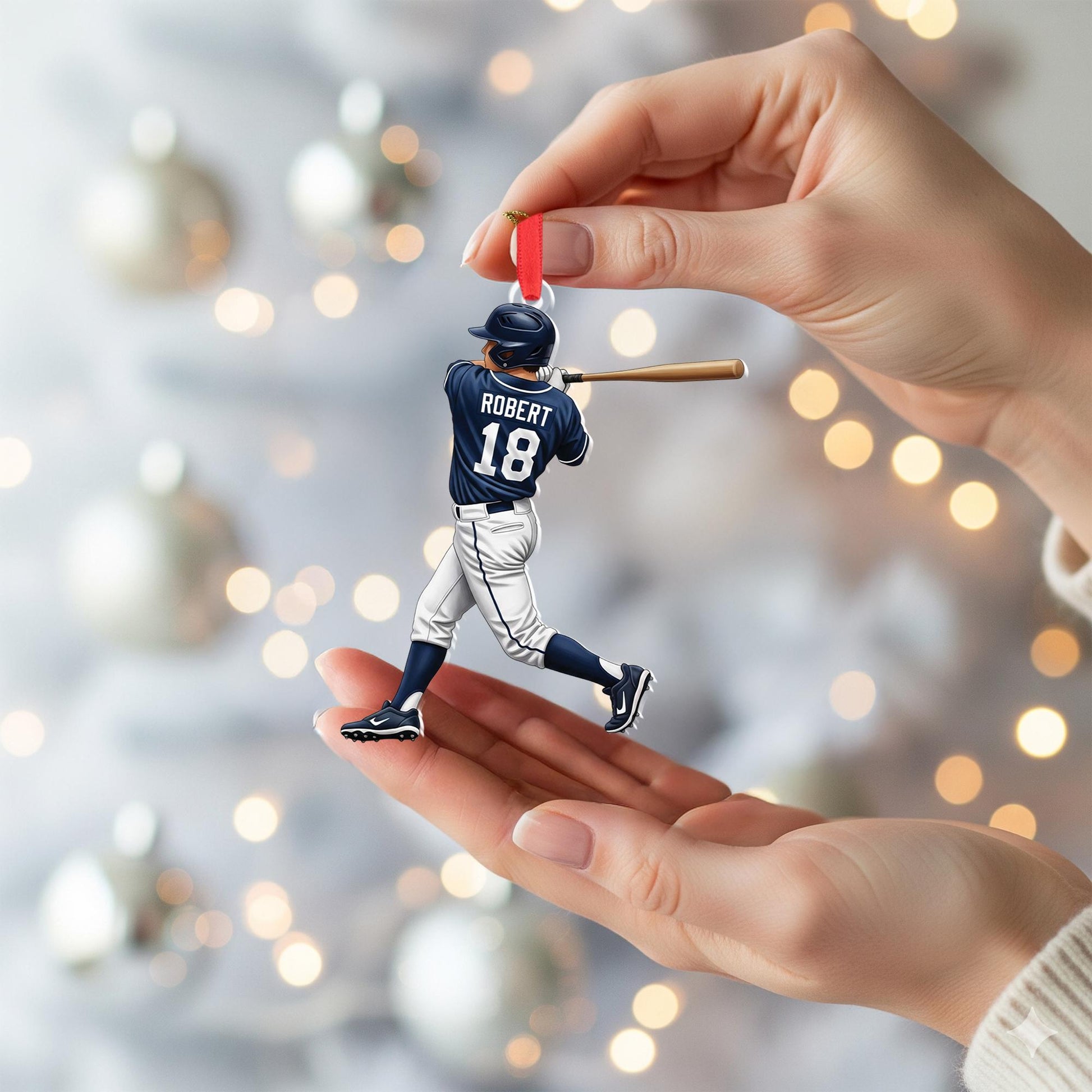 Personalized Baseball Player Ornament – name & number sports decoration