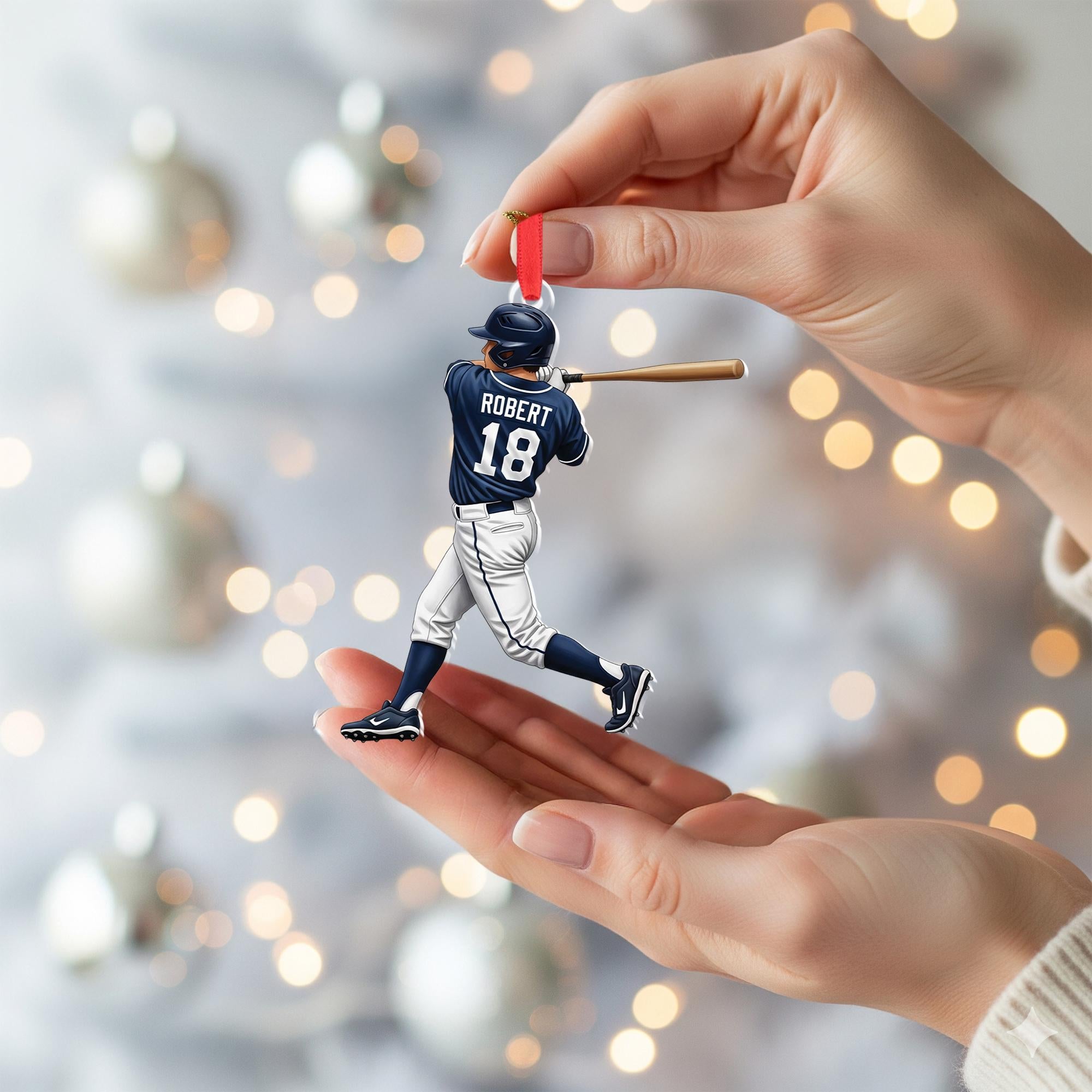 Personalized Baseball Player Ornament – name & number sports decoration