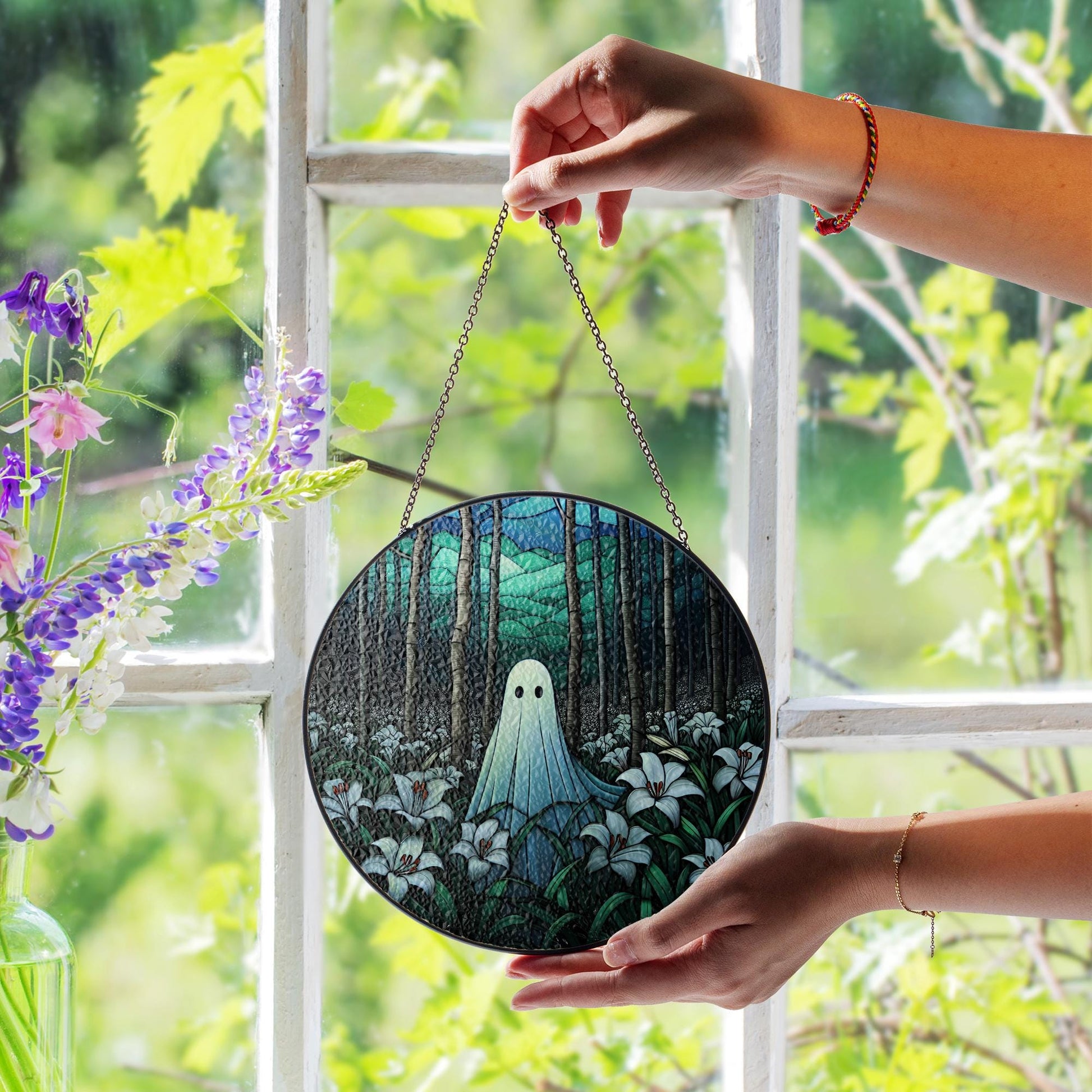 Ghost Suncatcher: Forest Lilies Window Ornament