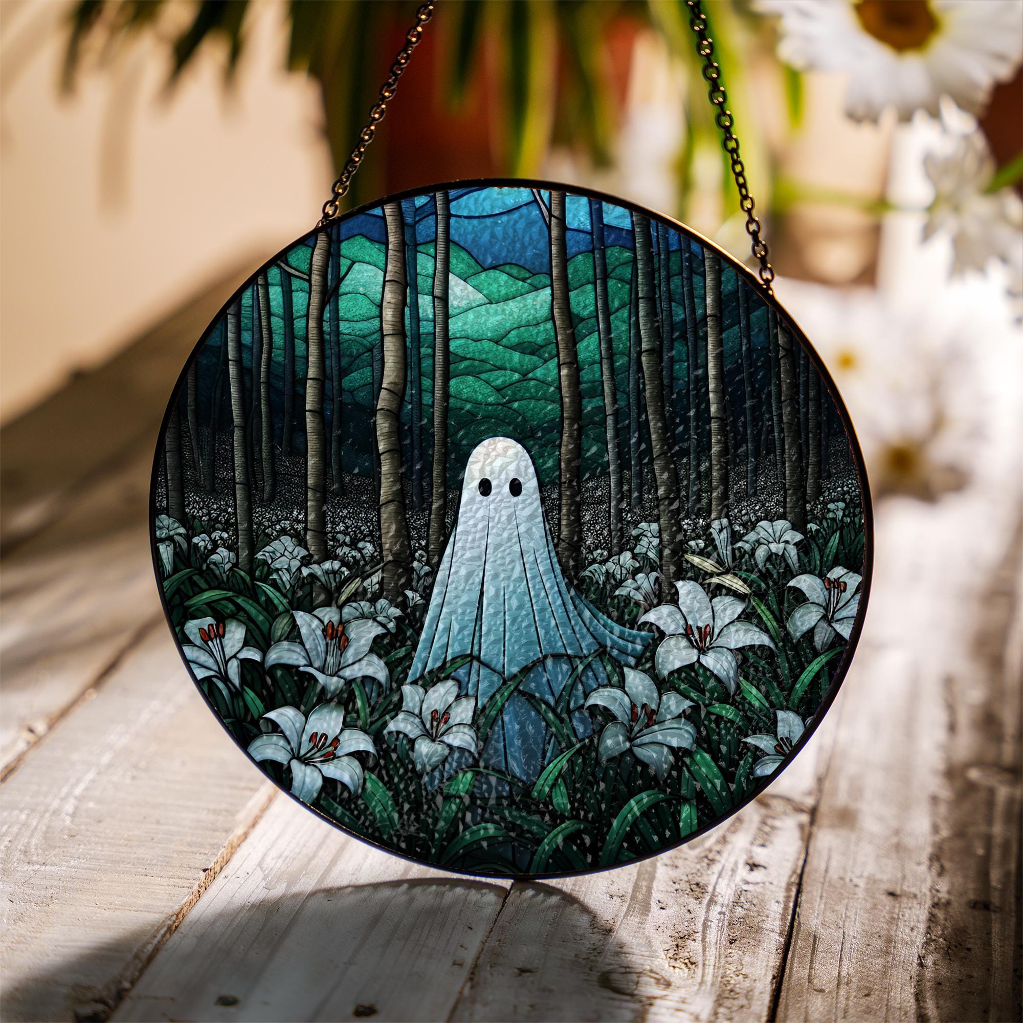 Ghost Suncatcher: Forest Lilies Window Ornament
