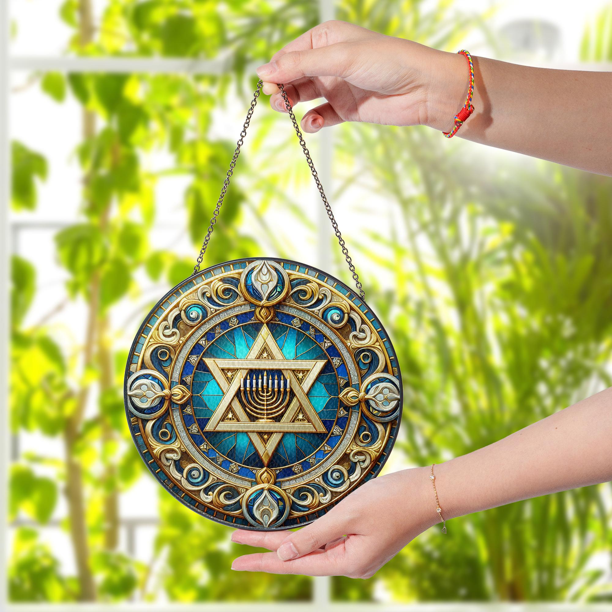 Star of David Suncatcher - Menorah Hanukkah Window Hanging Ornament