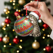 Christmas Cat Ornament Acrylic Suncatcher Red Santa Hat Hanging Decor