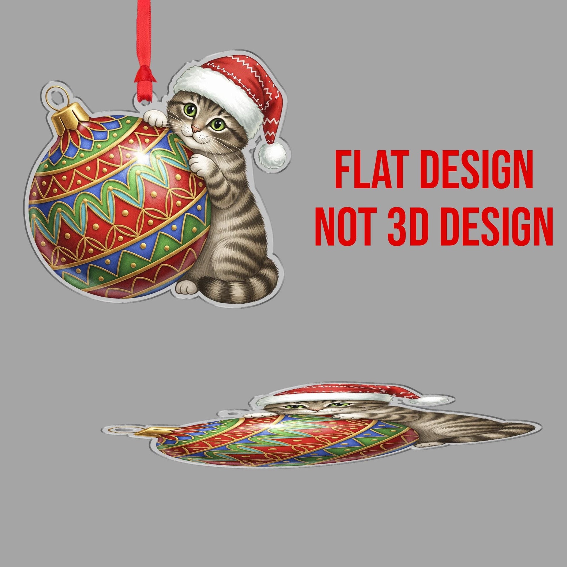 Christmas Cat Ornament Acrylic Suncatcher Red Santa Hat Hanging Decor