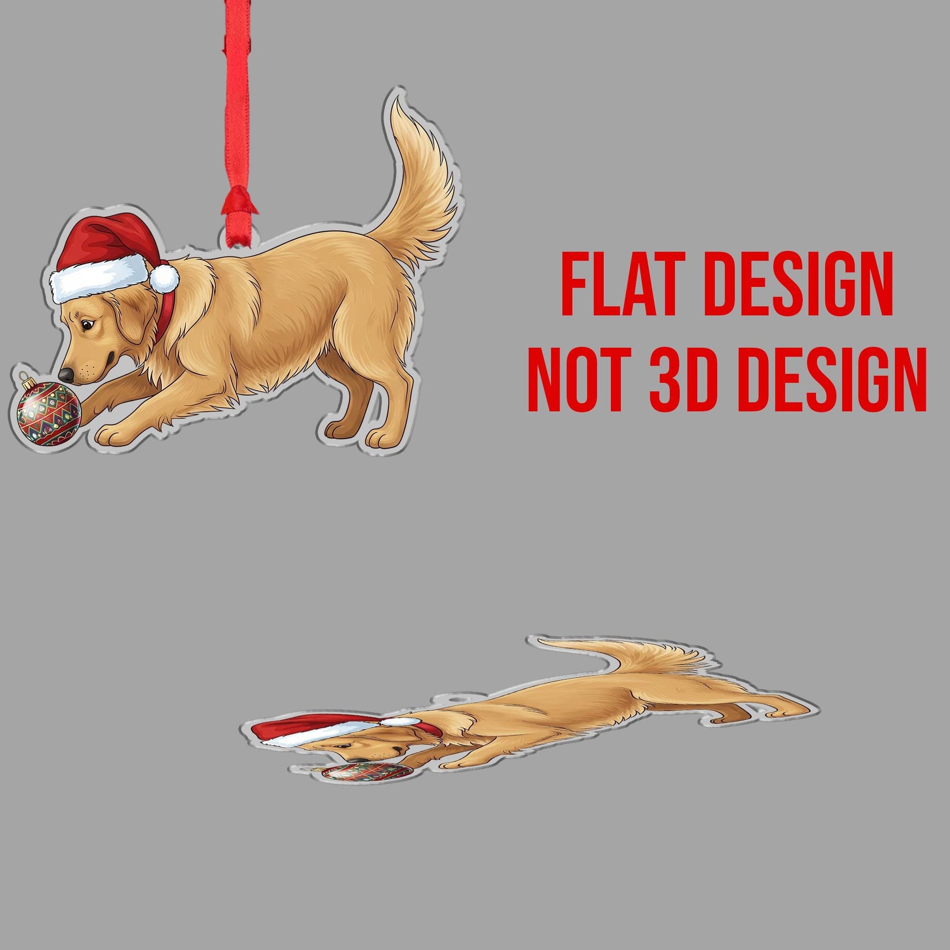 Christmas Dog Ornament Acrylic Suncatcher Golden Retriever Santa Hat Decor