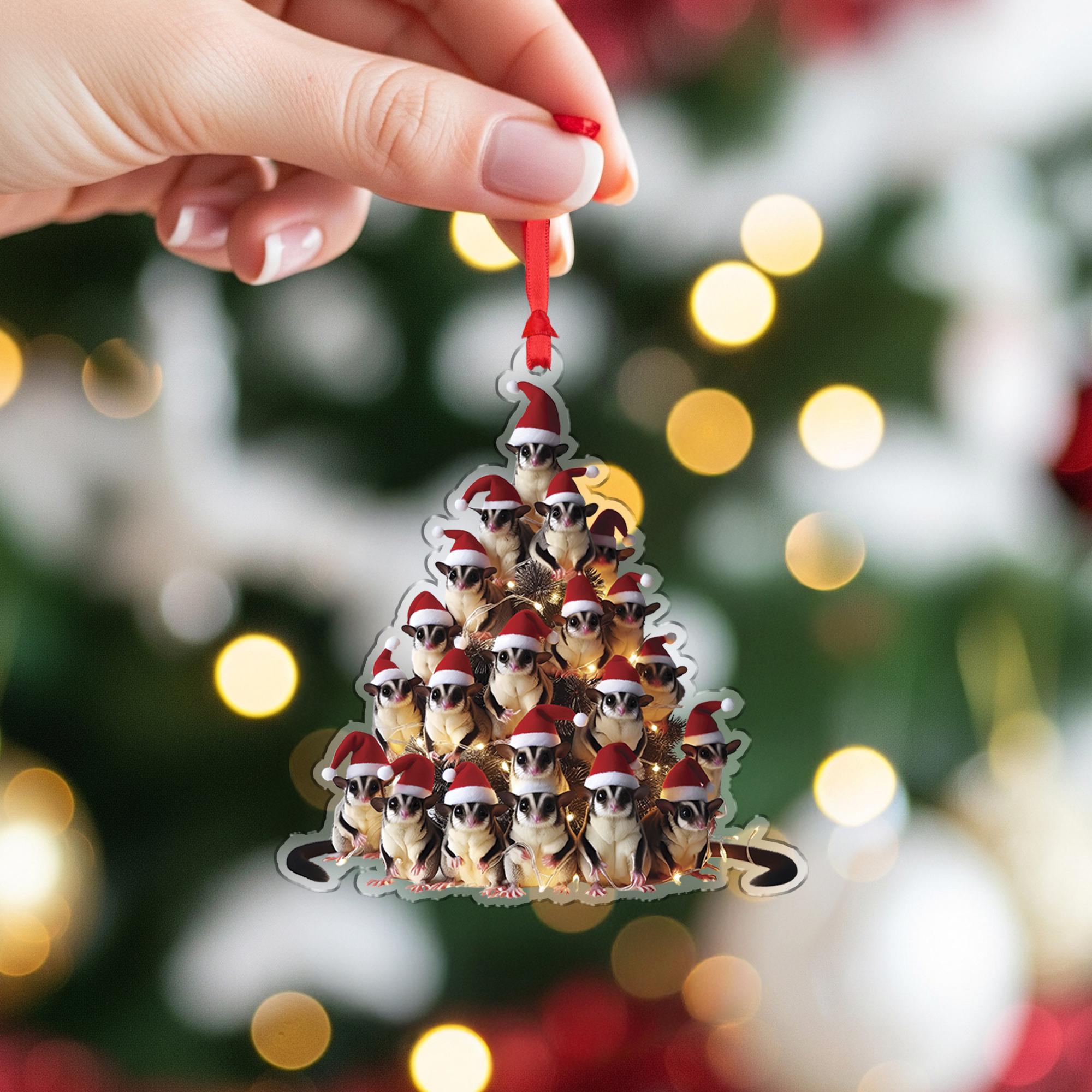 Sugar Glider Christmas Ornament - Santa Hat Holiday Tree Decoration