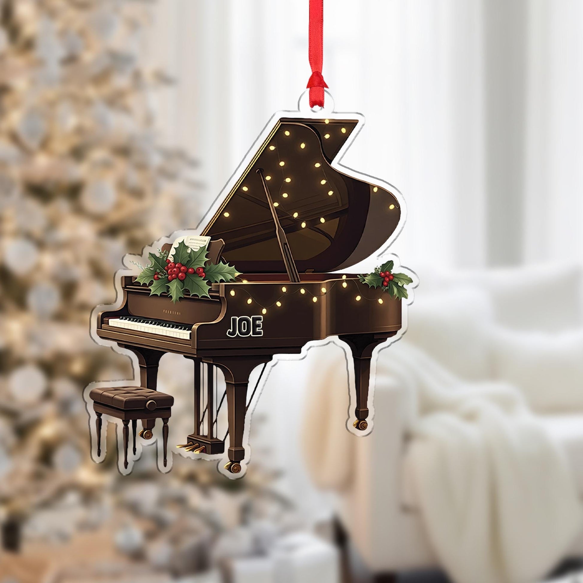 Grand Piano Christmas Ornament - Musician Holiday Tree Decoration Personalized