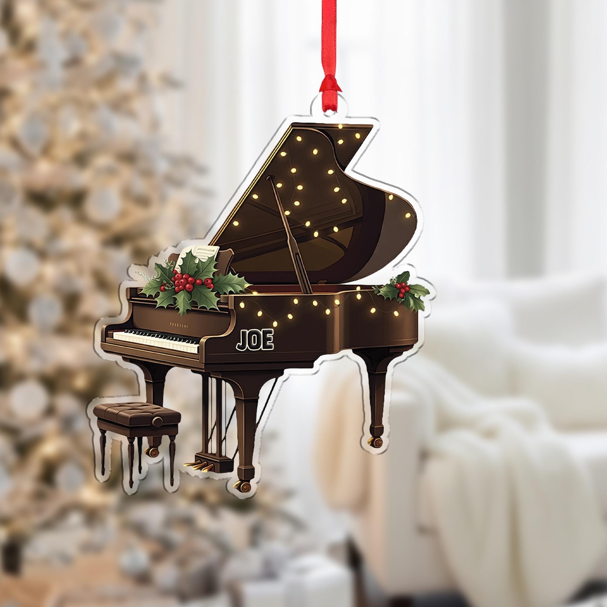 Grand Piano Christmas Ornament - Musician Holiday Tree Decoration Personalized