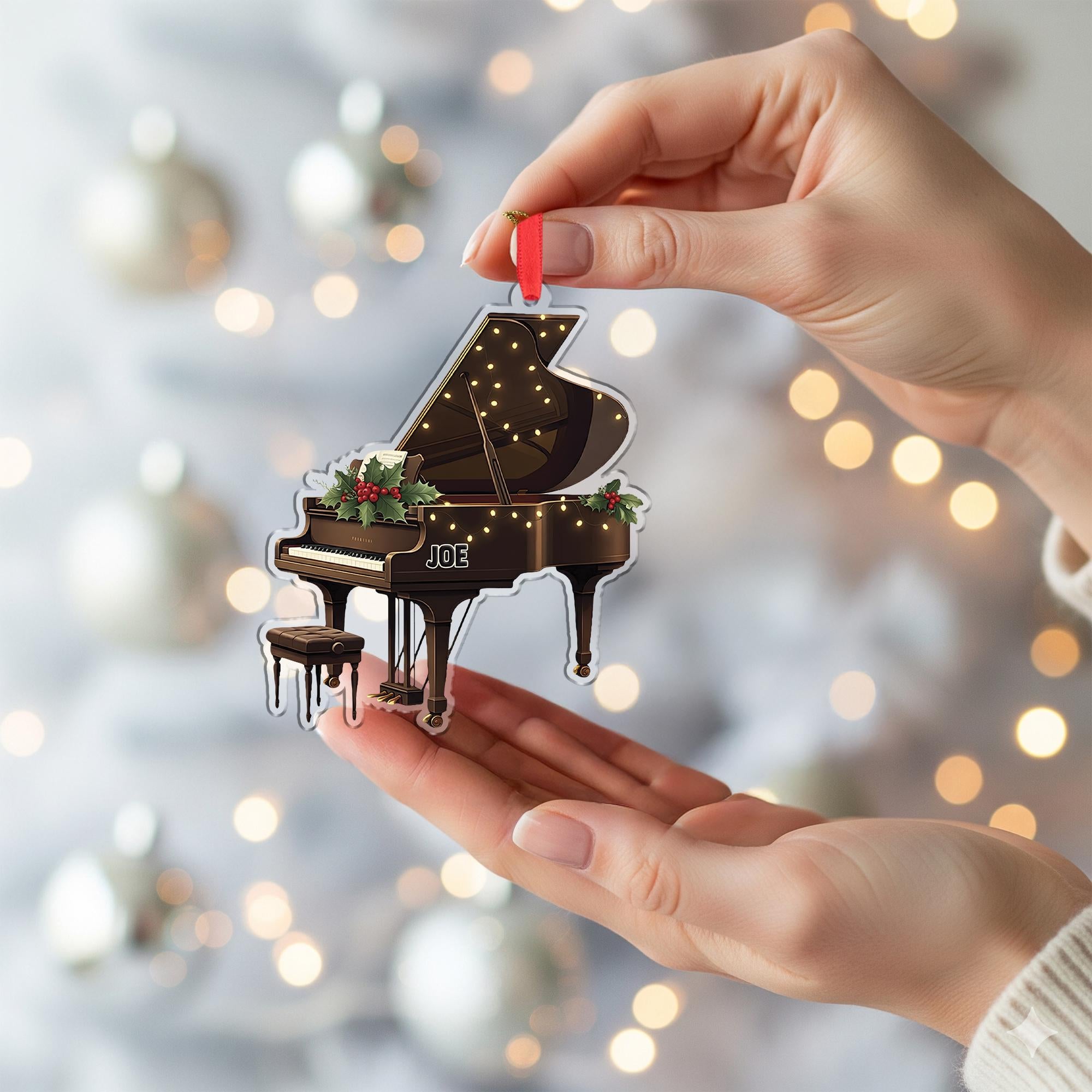 Grand Piano Christmas Ornament - Musician Holiday Tree Decoration Personalized