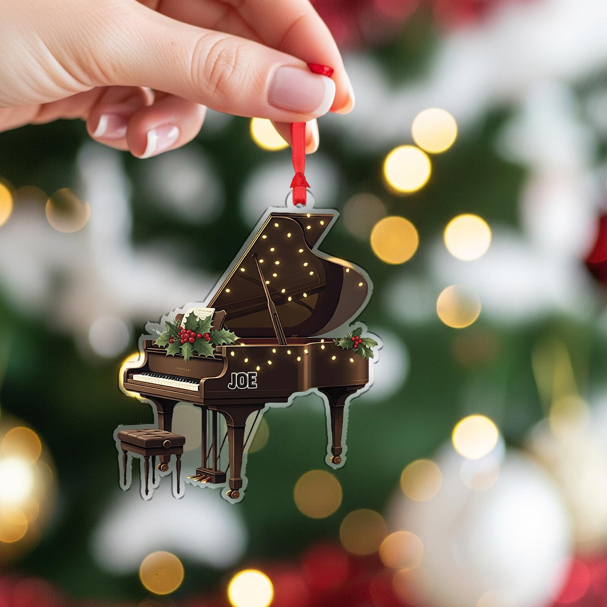 Grand Piano Christmas Ornament - Musician Holiday Tree Decoration Personalized