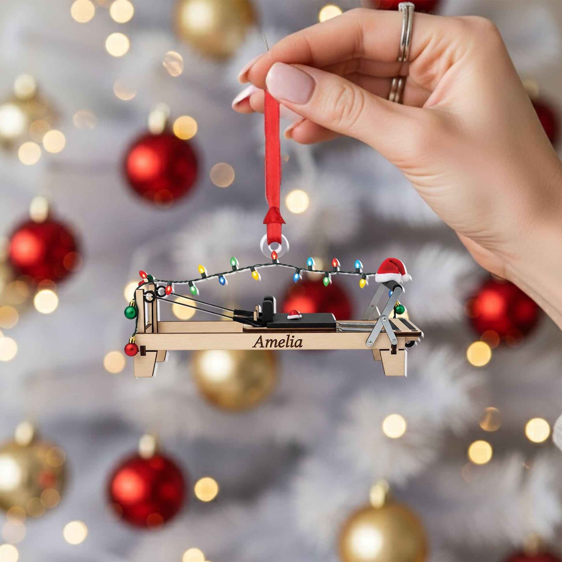 Personalized Pilates Reformer Ornament – Custom Name Fitness Decor – Workout Equipment Christmas Decoration