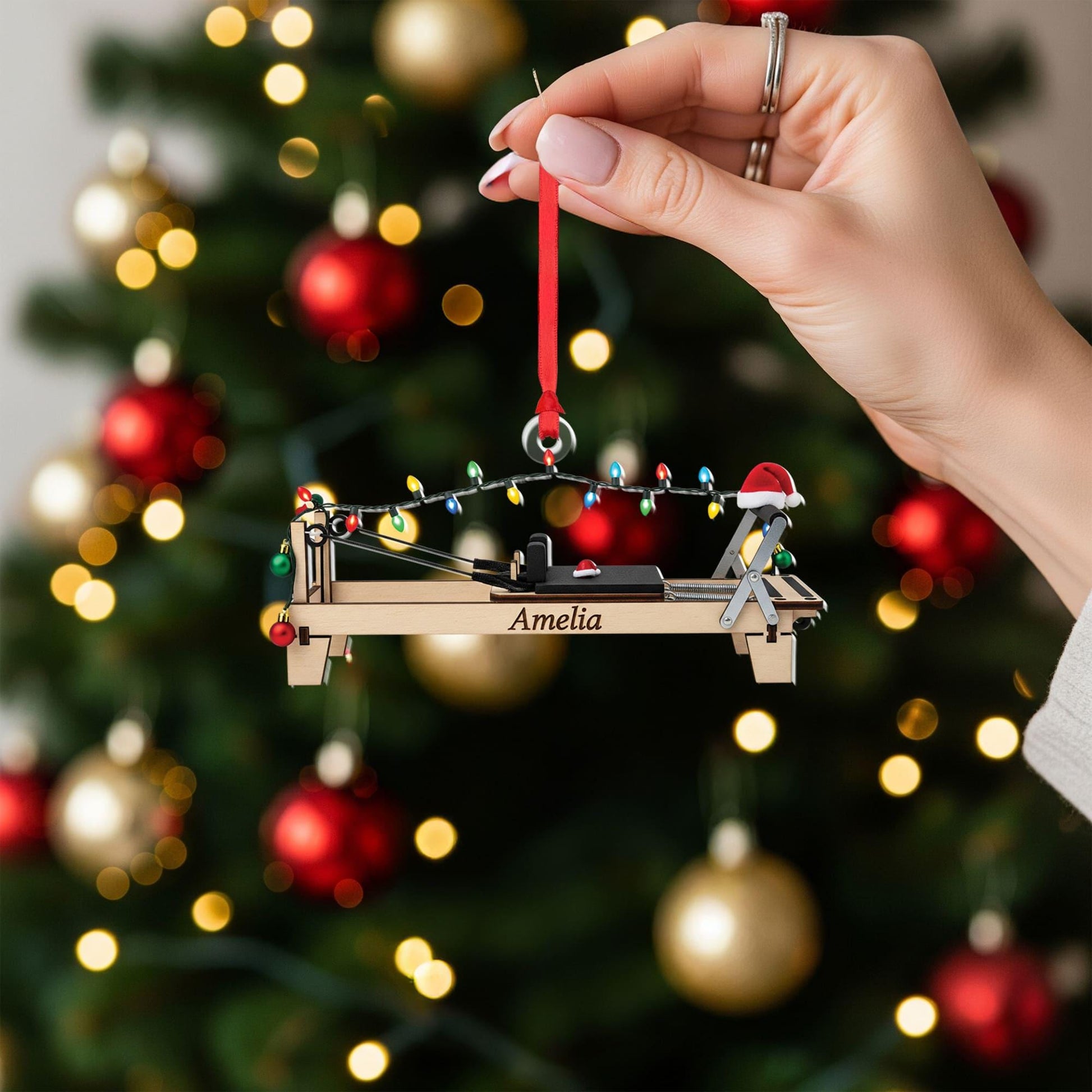 Personalized Pilates Reformer Ornament – Custom Name Fitness Decor – Workout Equipment Christmas Decoration