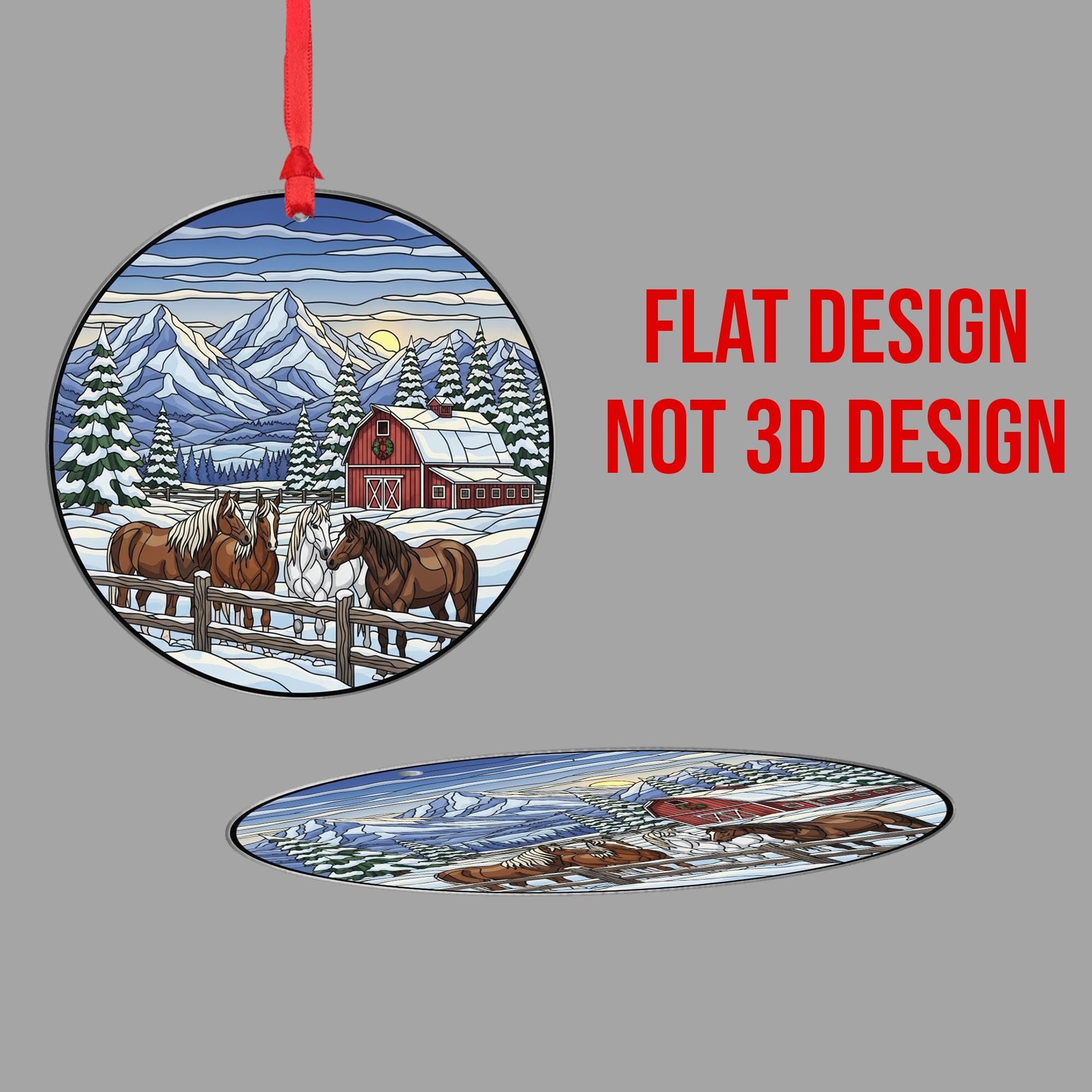 Horse Ornament Christmas Suncatcher Winter Barn Mountain Farm Decor