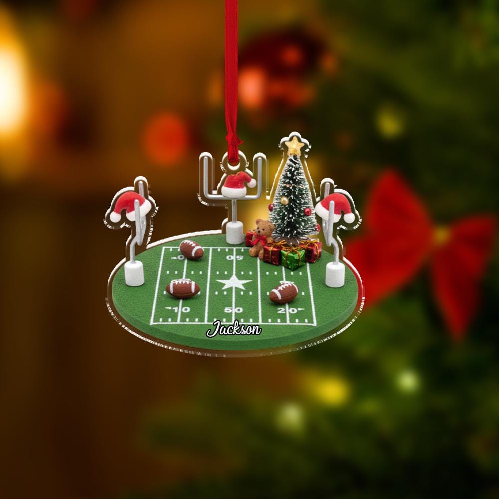Personalized Football Ornament – Custom Name Sports Decor – Holiday Field Christmas Decoration