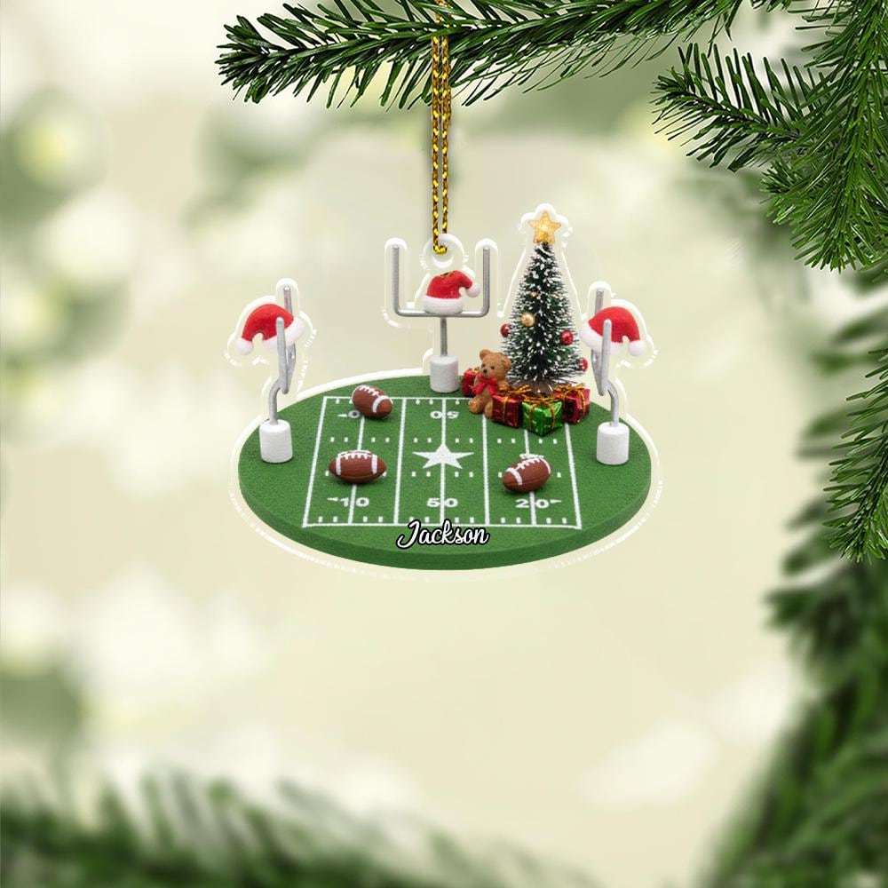 Personalized Football Ornament – Custom Name Sports Decor – Holiday Field Christmas Decoration