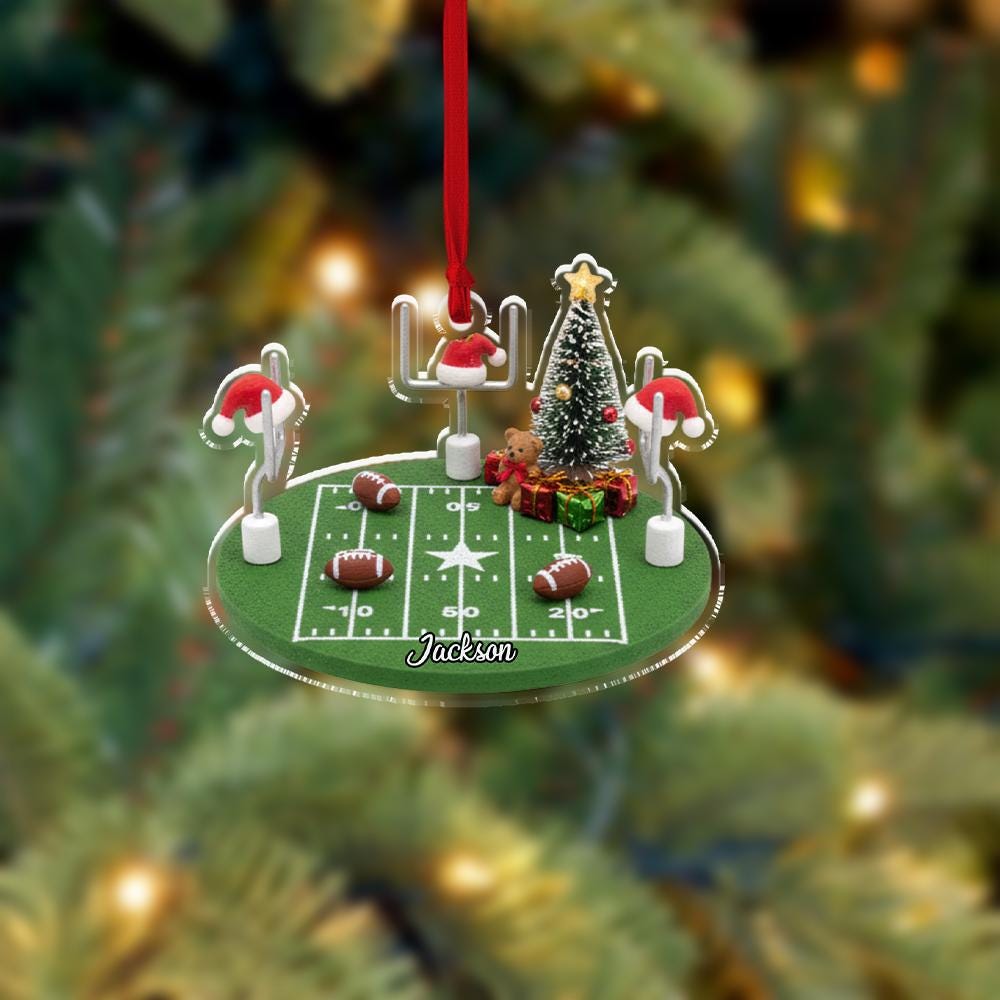 Personalized Football Ornament – Custom Name Sports Decor – Holiday Field Christmas Decoration