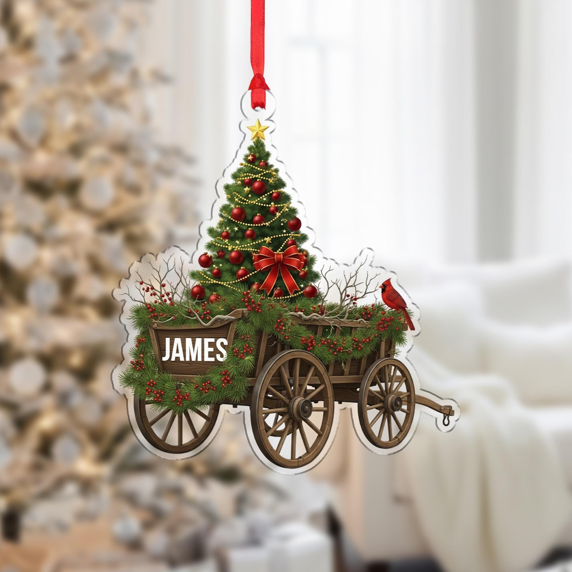 Ox Cart Ornament Personalized Christmas Tree Holiday Suncatcher Decor