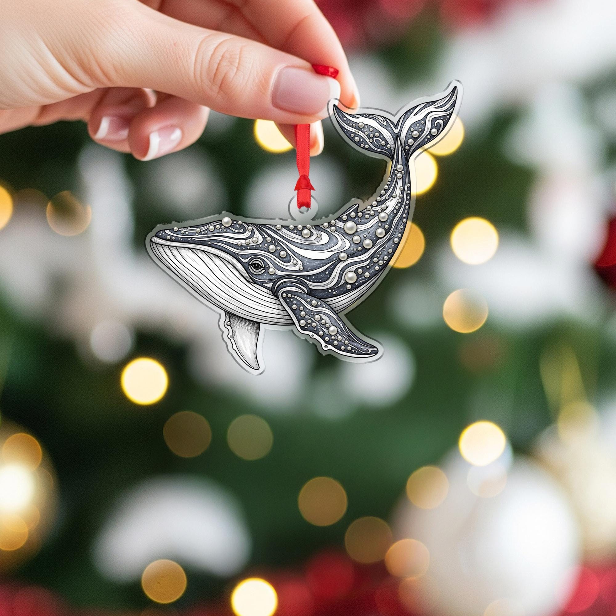 Whale Ornament Christmas Suncatcher Ocean Nautical Holiday Decor