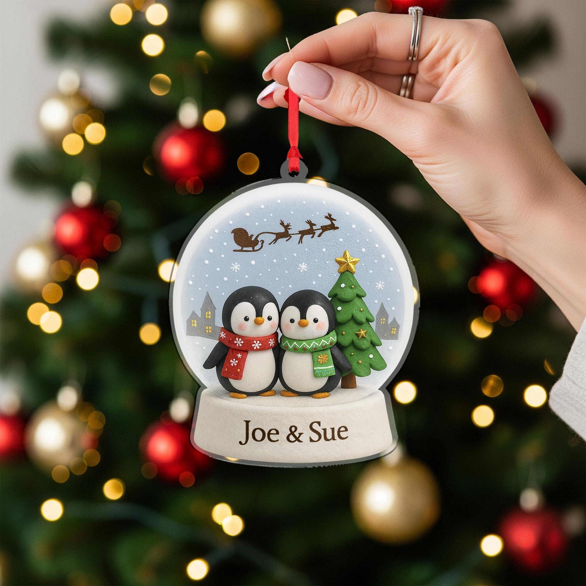 Penguin Couple Ornament Personalized Christmas Tree Holiday Suncatcher
