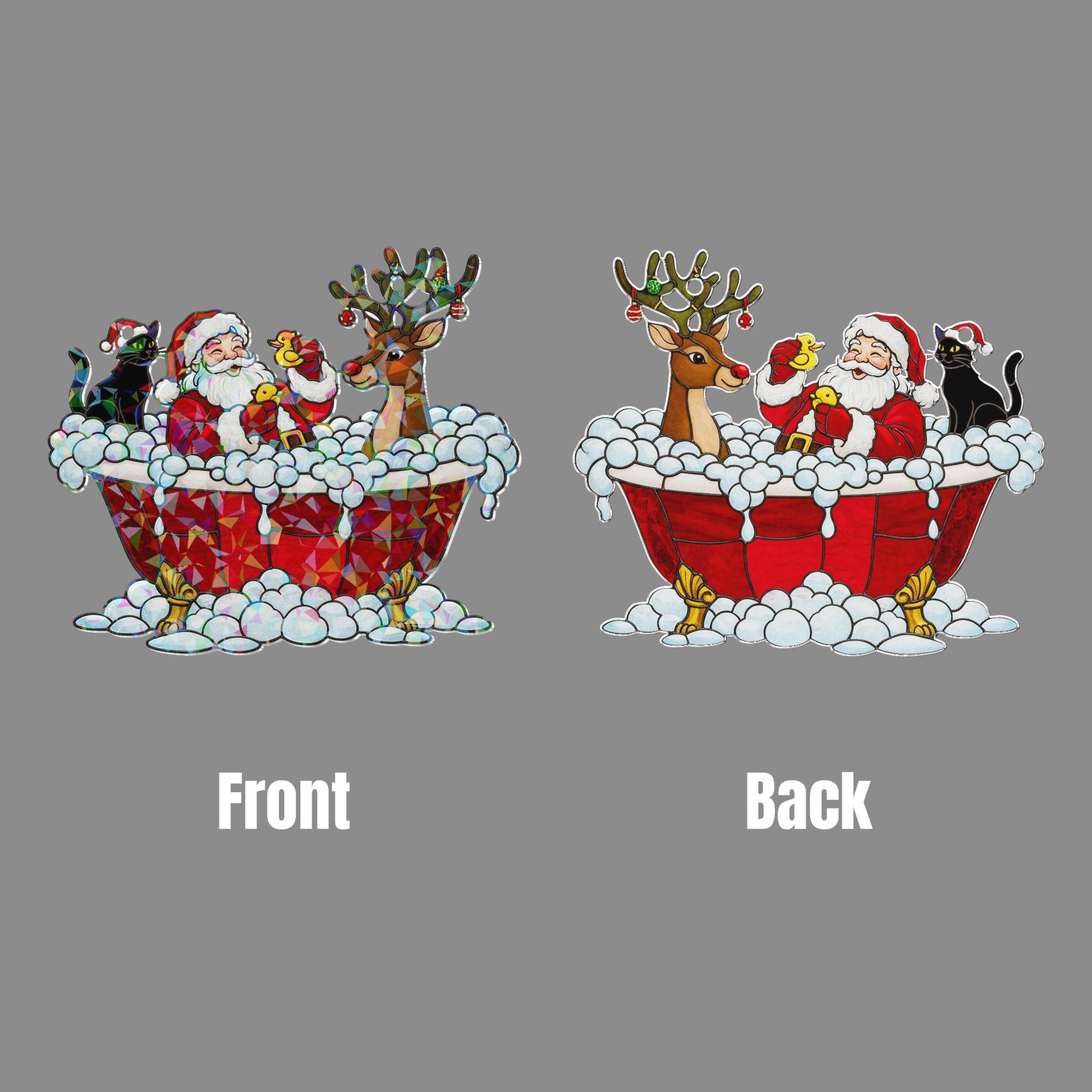 Santa and Reindeer Window Hanging, Holographic Christmas Suncatcher Decor