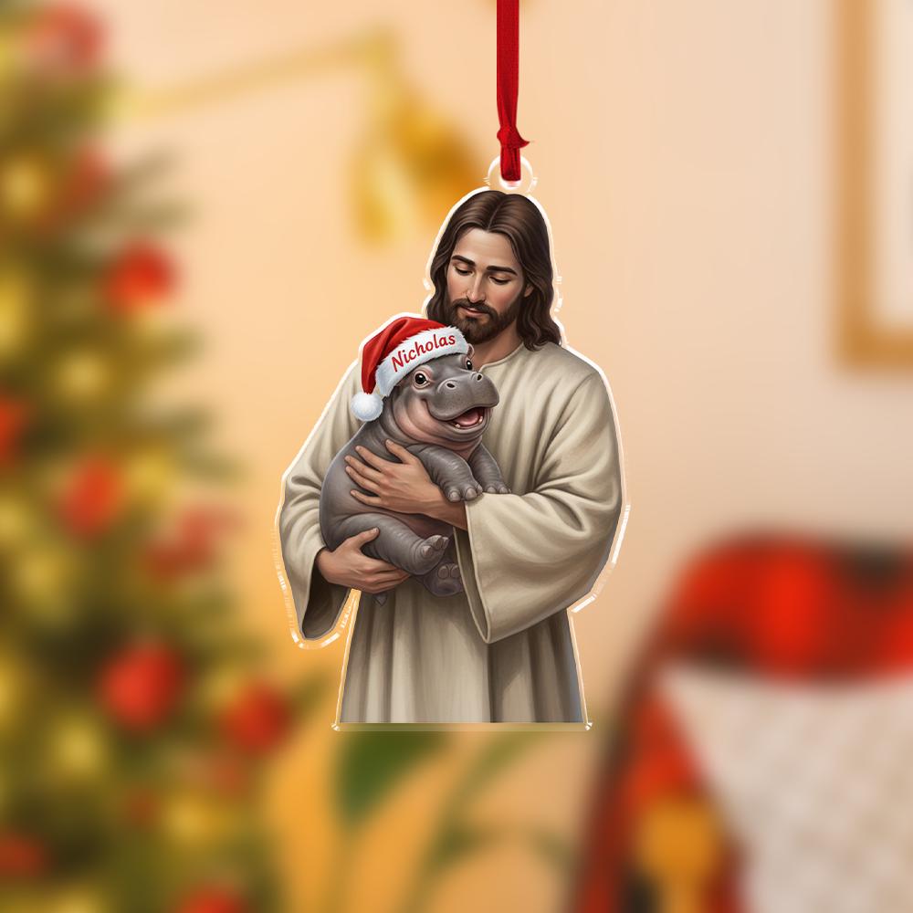 Custom Jesus Christmas Ornament, Personalized Nativity Tree Decor with Name, Holiday Ornament
