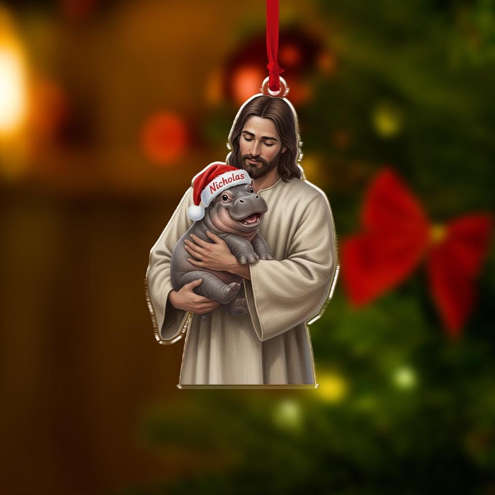Custom Jesus Christmas Ornament, Personalized Nativity Tree Decor with Name, Holiday Ornament