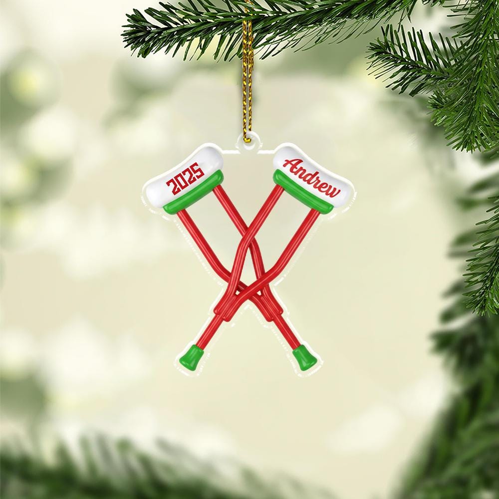 Custom Injury Christmas Ornament, Personalized Crutch Tree Decor, Recovery Ornament for Holiday Decor