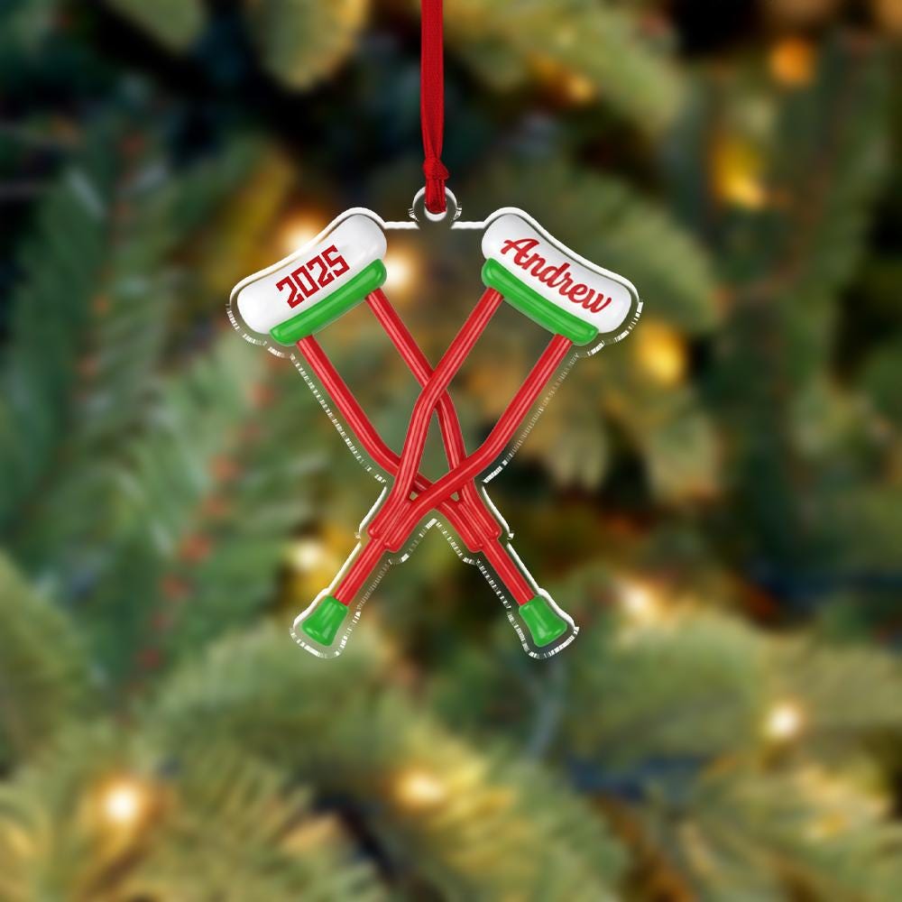 Custom Injury Christmas Ornament, Personalized Crutch Tree Decor, Recovery Ornament for Holiday Decor