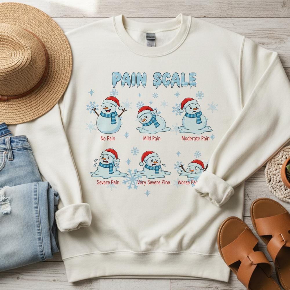 Pullover Sweatshirt — Cotton Blend Pain Scale Snowman Graphic