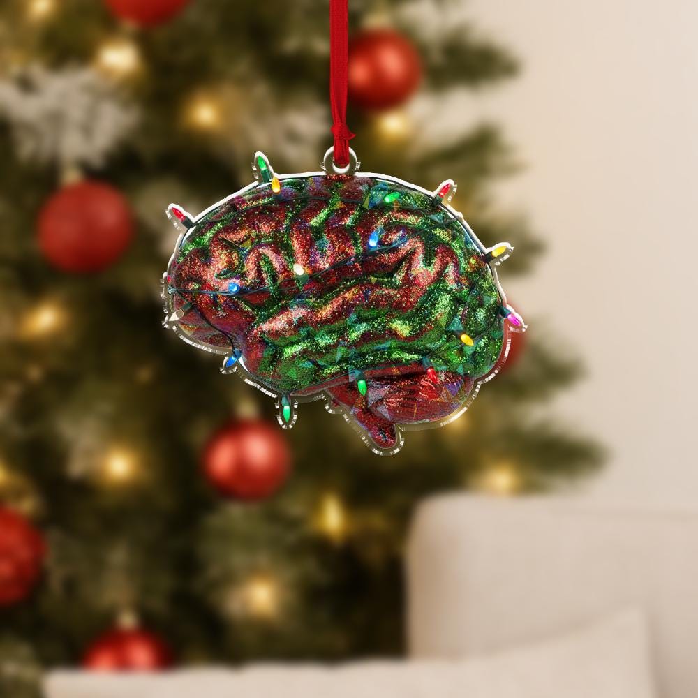 Hologram Brain Ornament with Lights, Science Anatomy Tree Decor, Glitter Neuroscience Christmas Ornament