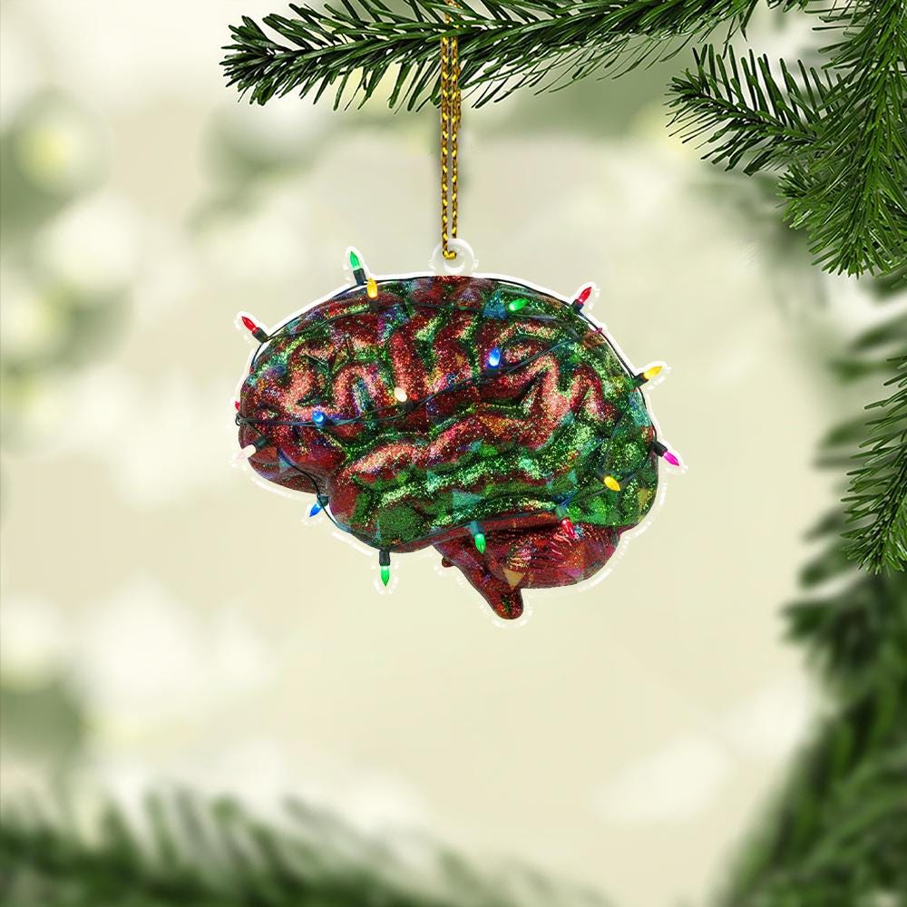 Hologram Brain Ornament with Lights, Science Anatomy Tree Decor, Glitter Neuroscience Christmas Ornament