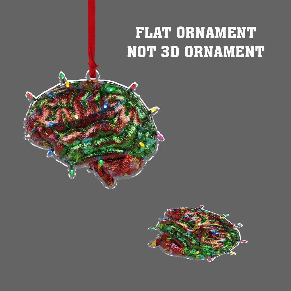 Hologram Brain Ornament with Lights, Science Anatomy Tree Decor, Glitter Neuroscience Christmas Ornament