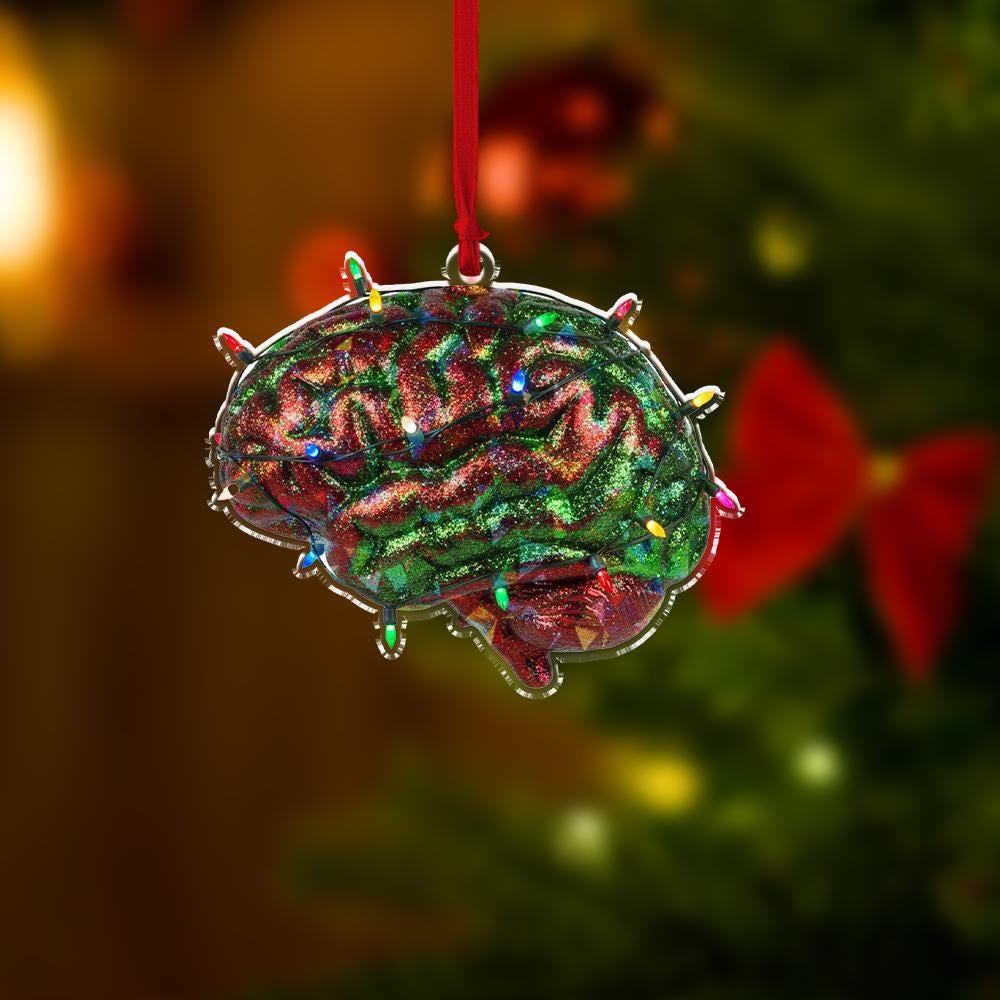 Hologram Brain Ornament with Lights, Science Anatomy Tree Decor, Glitter Neuroscience Christmas Ornament