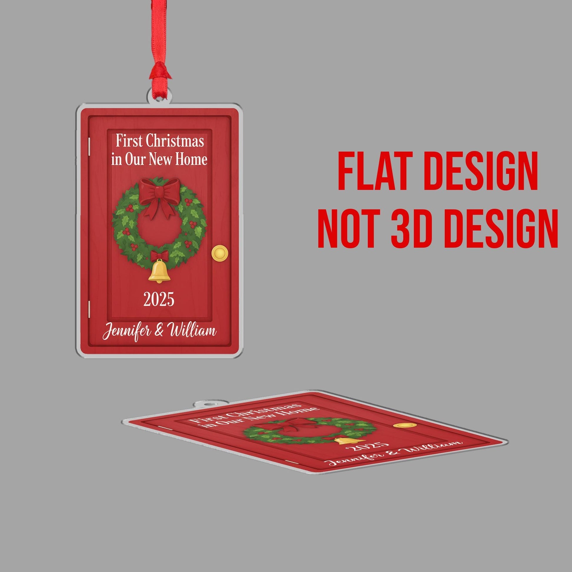 Personalized First Christmas in New Home Ornament : Red Door Wreath Holiday Decoration, Housewarming Ornament