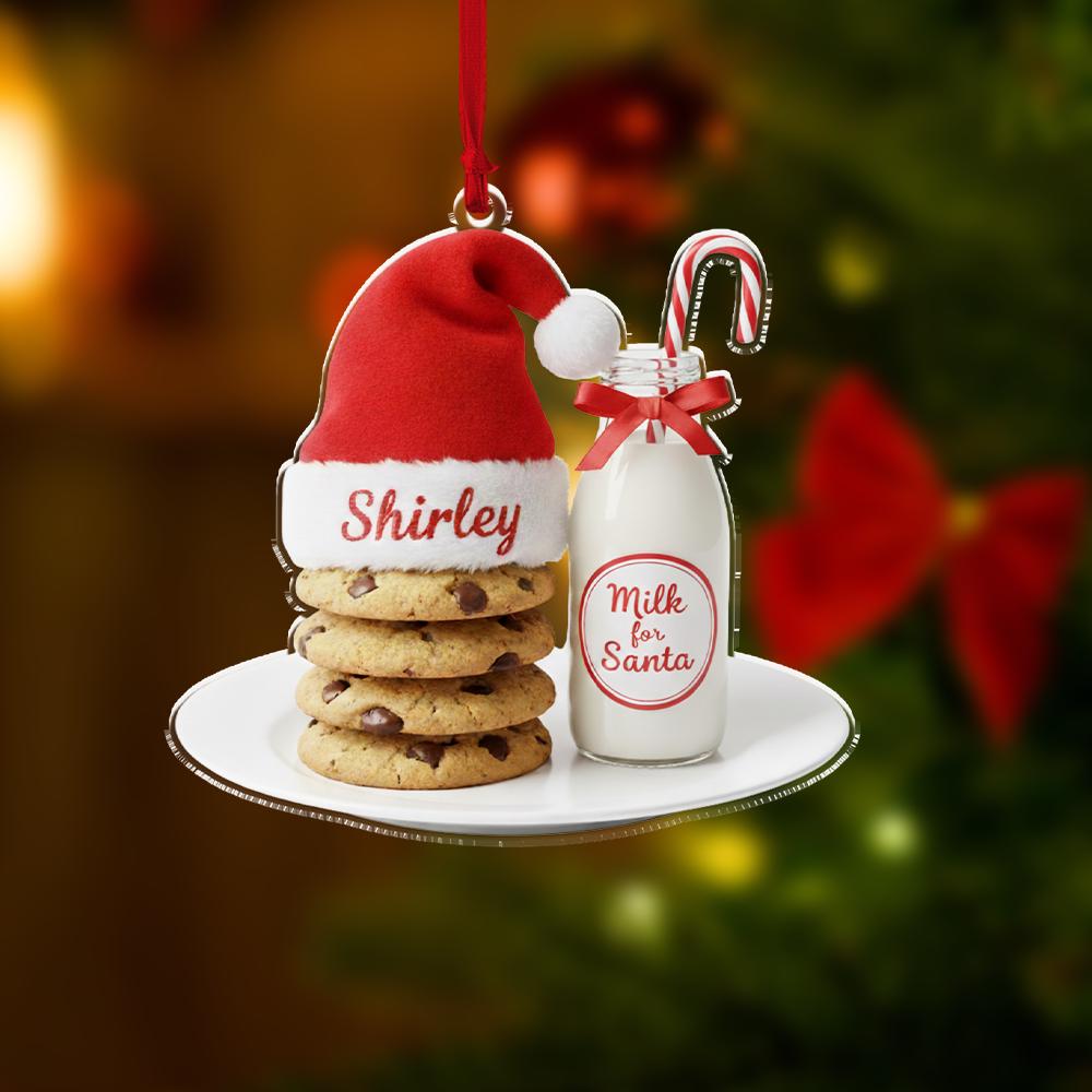 Milk and Cookies Ornament, Personalized Christmas Tree Decor, Santa Plate Holiday Decoration