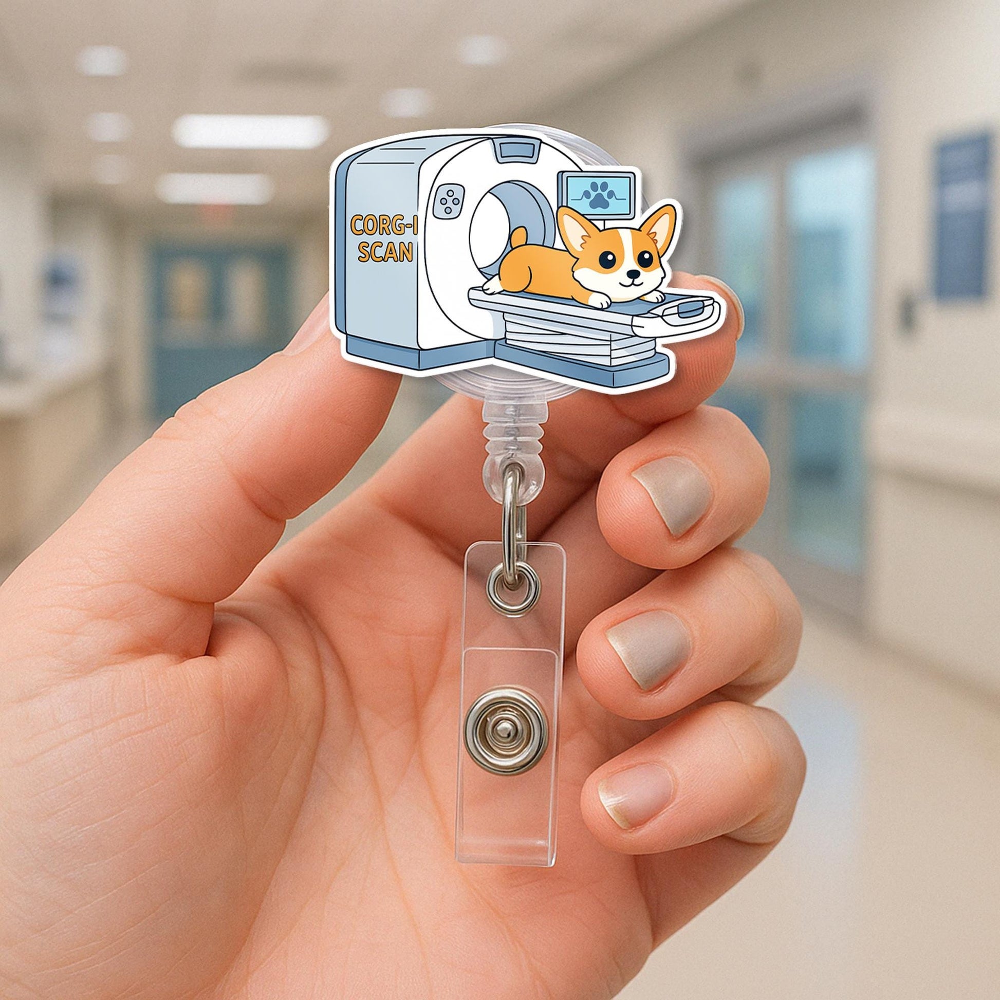 Badge Reel with Corgi in CT, Imaging Machine – Retractable ID Holder