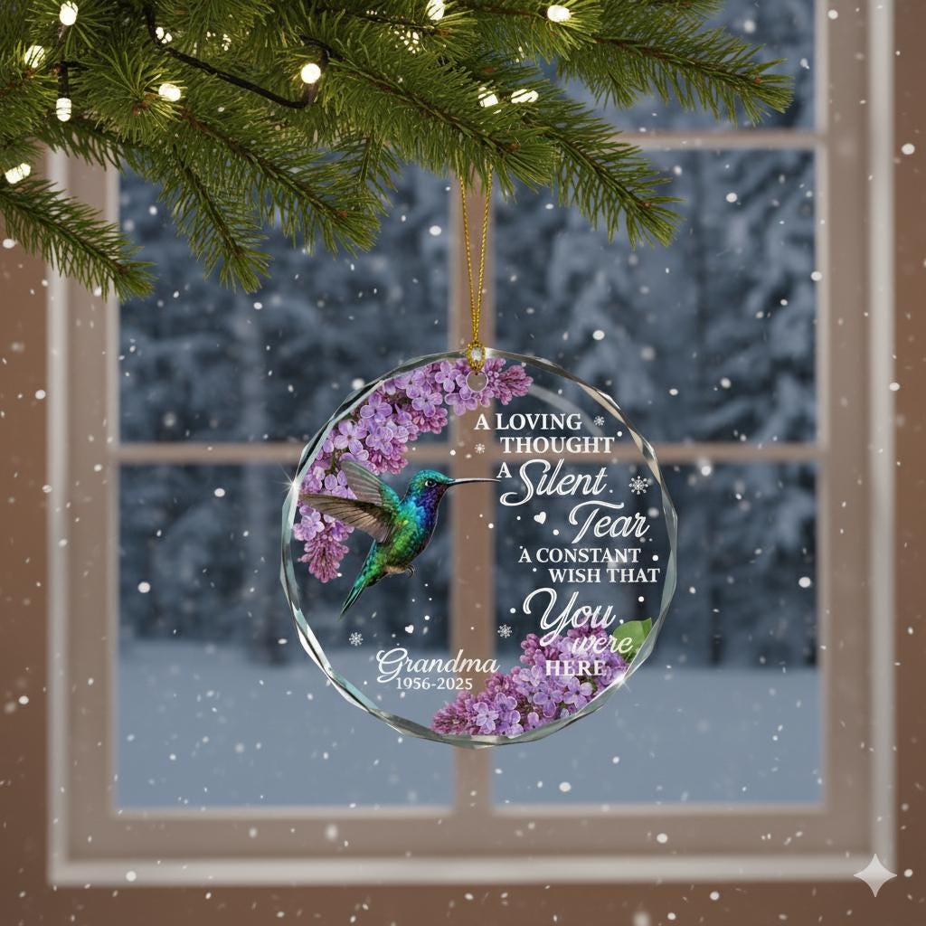 Hummingbird Memorial Ornament, Personalized Glass Remembrance Christmas Gift
