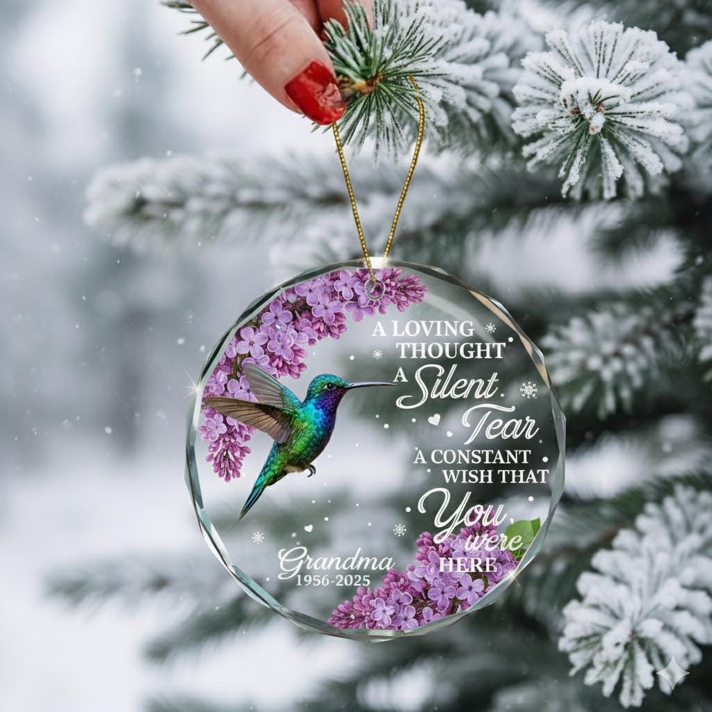 Hummingbird Memorial Ornament, Personalized Glass Remembrance Christmas Gift