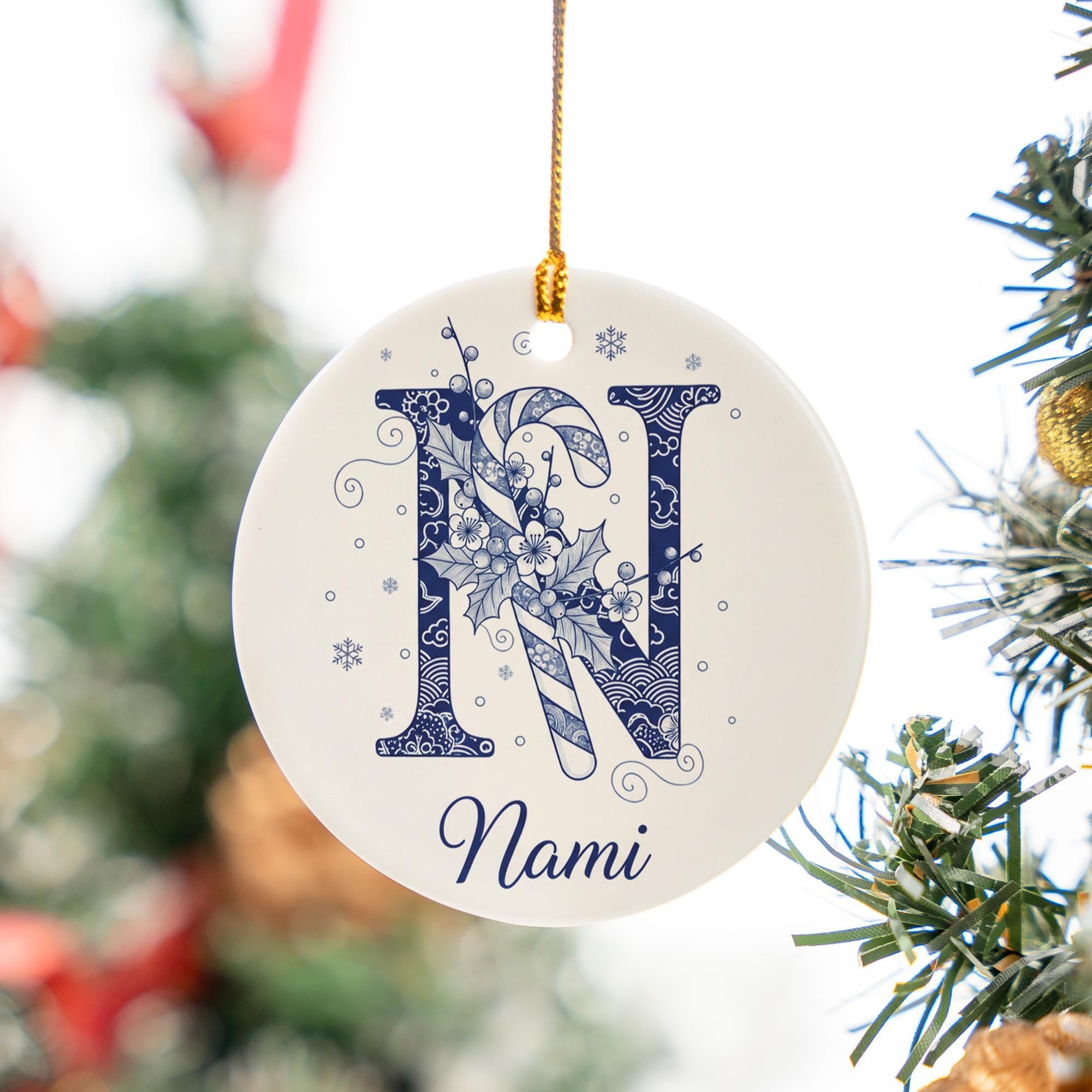 Personalized Monogram Initial Ornament - Blue Chinoiserie Ceramic Christmas Gift