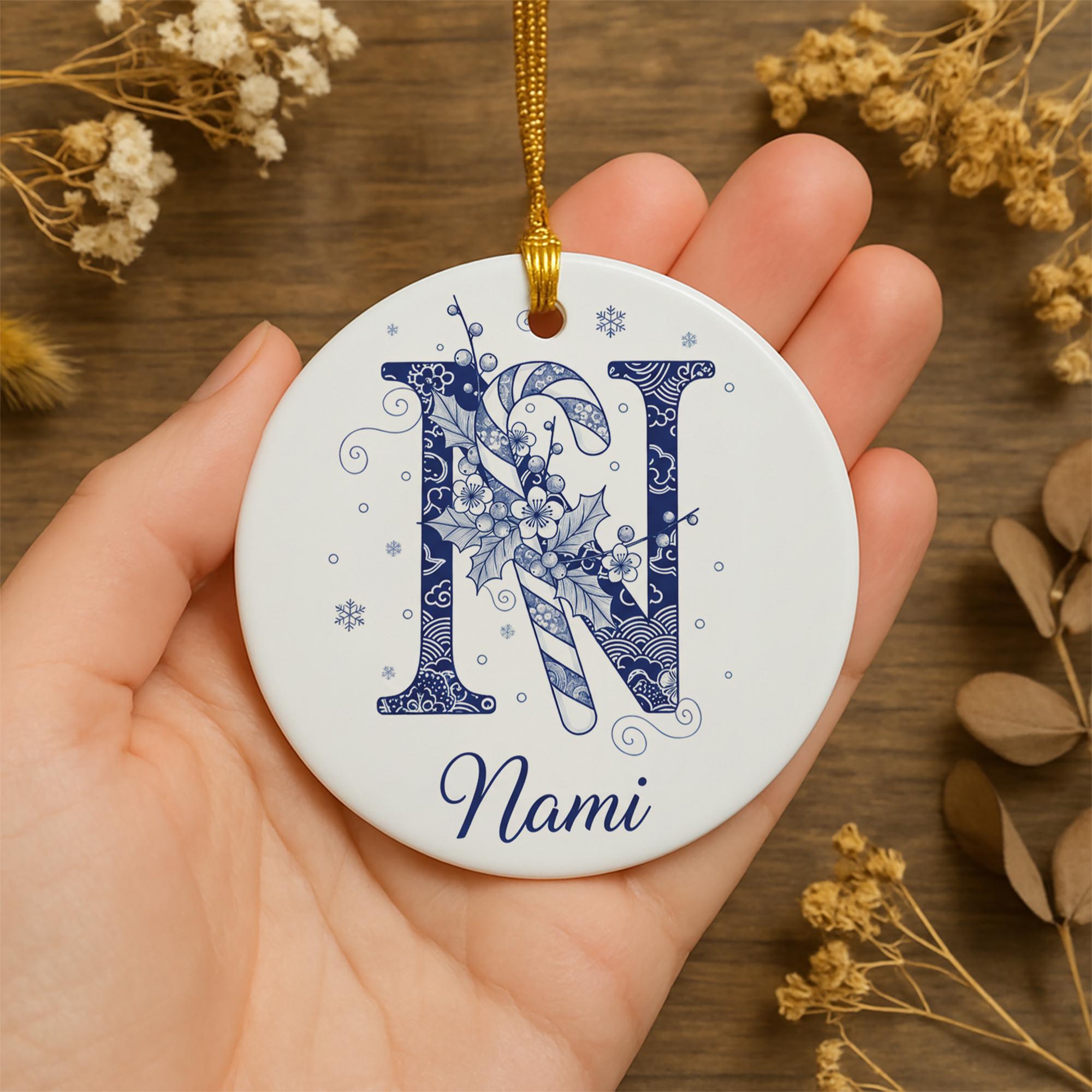Personalized Monogram Initial Ornament - Blue Chinoiserie Ceramic Christmas Gift