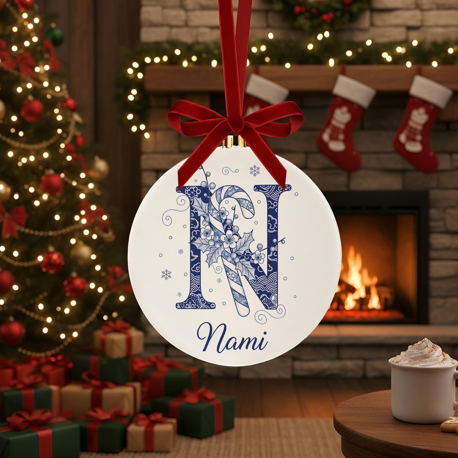Personalized Monogram Initial Ornament - Blue Chinoiserie Ceramic Christmas Gift
