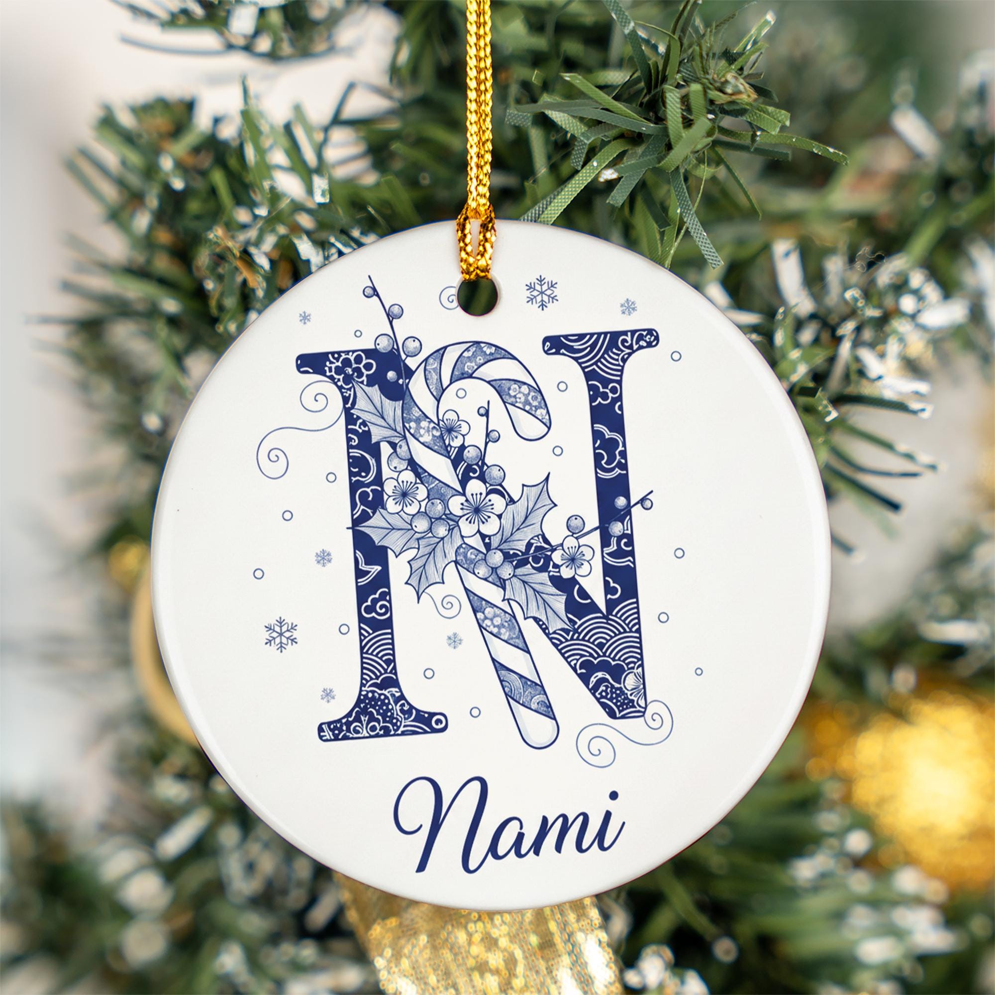 Personalized Monogram Initial Ornament - Blue Chinoiserie Ceramic Christmas Gift