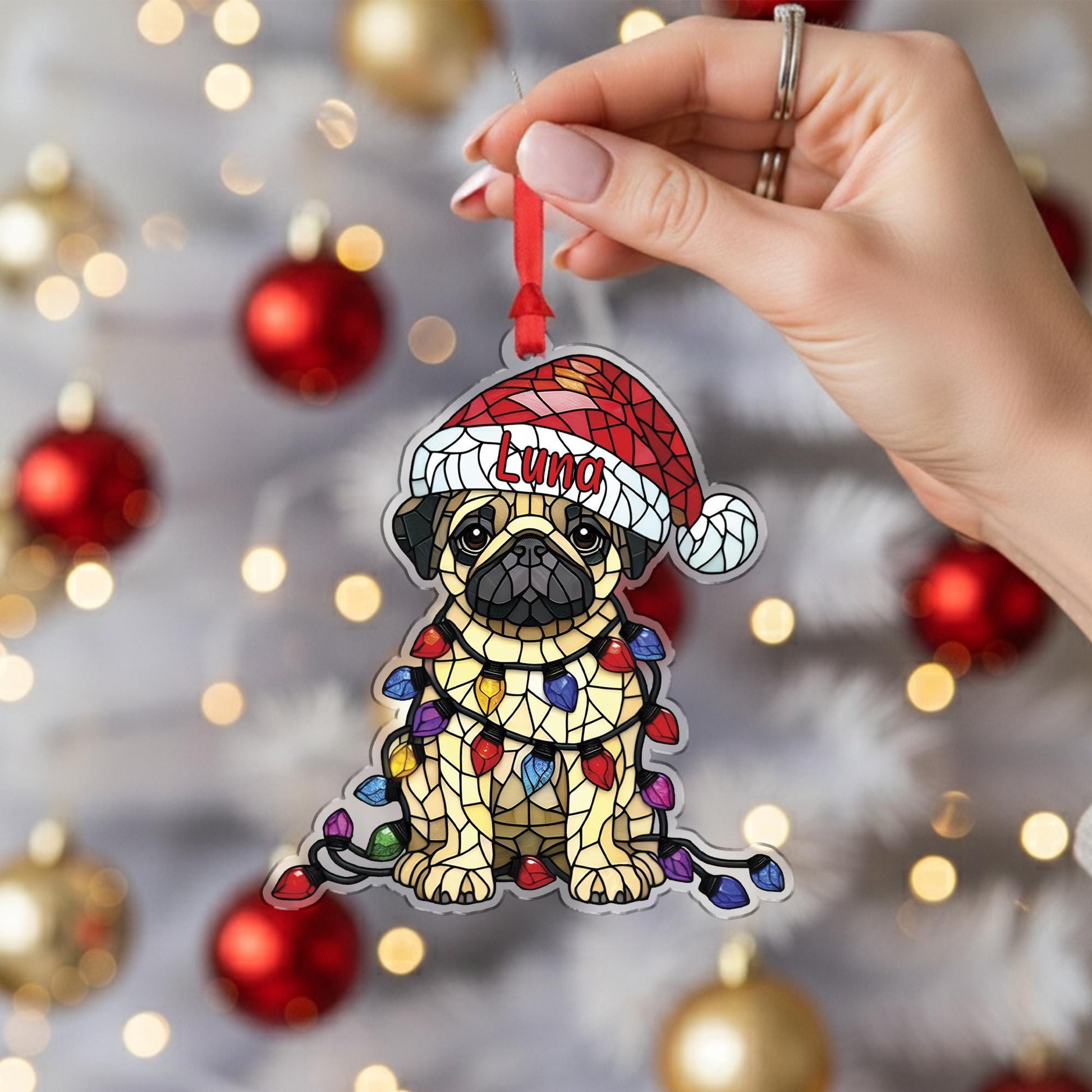 Personalized Pug Ornament - Dog Christmas Tree Decoration