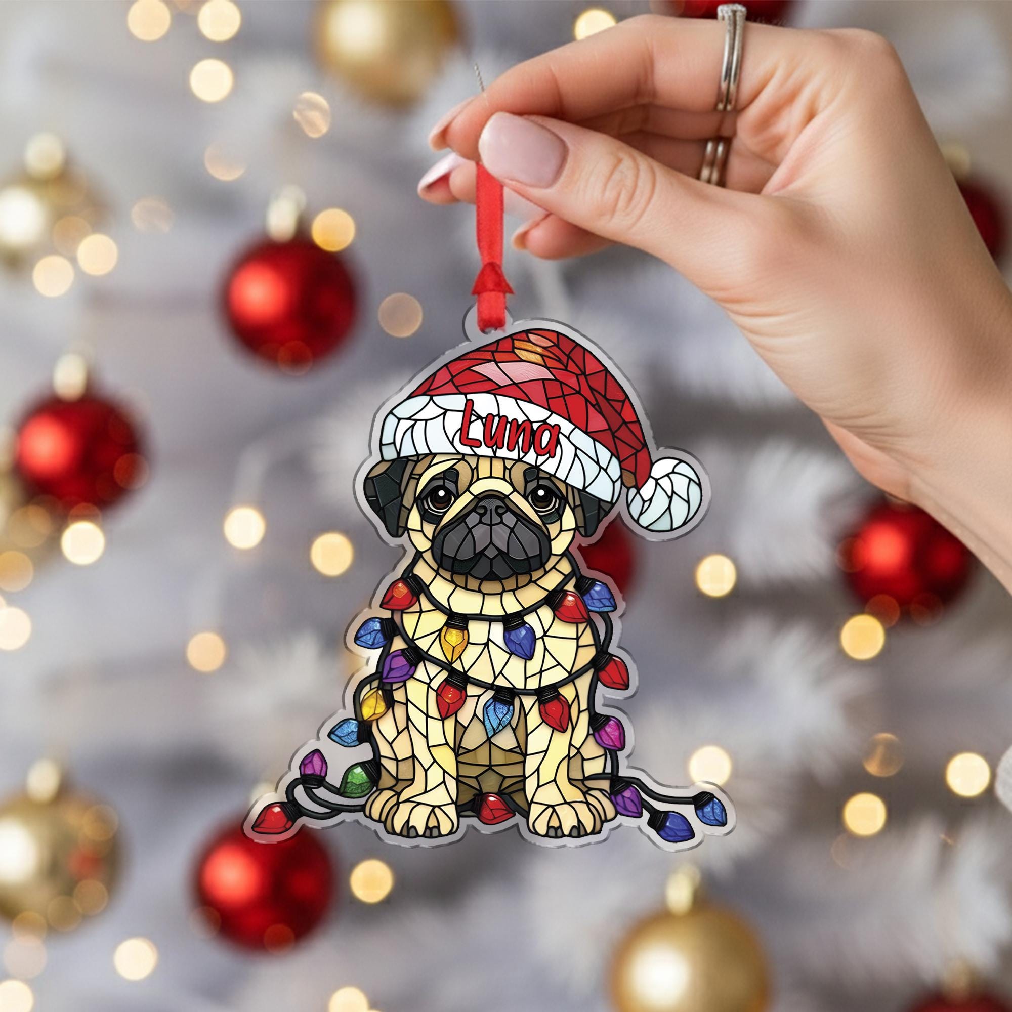 Personalized Pug Ornament - Dog Christmas Tree Decoration