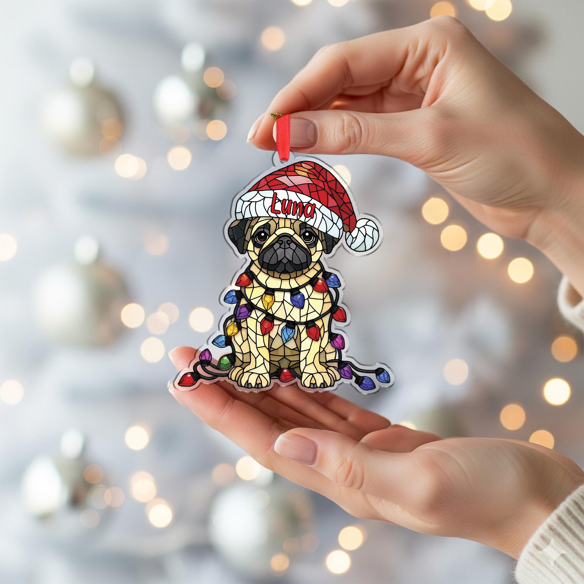 Personalized Pug Ornament - Dog Christmas Tree Decoration