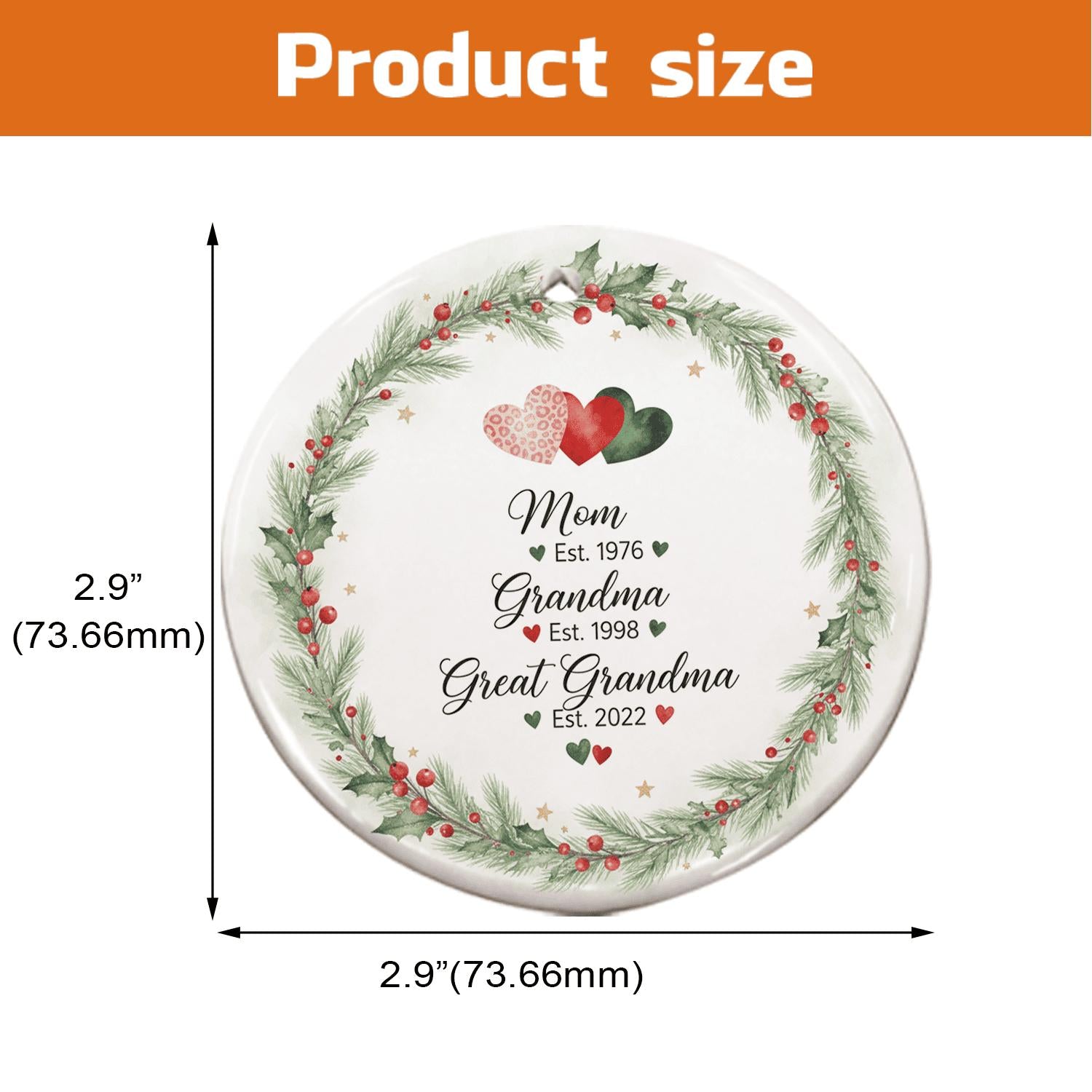 Personalized Great Grandma Ornament – Custom Ceramic Family Generation Christmas Tree Decoration