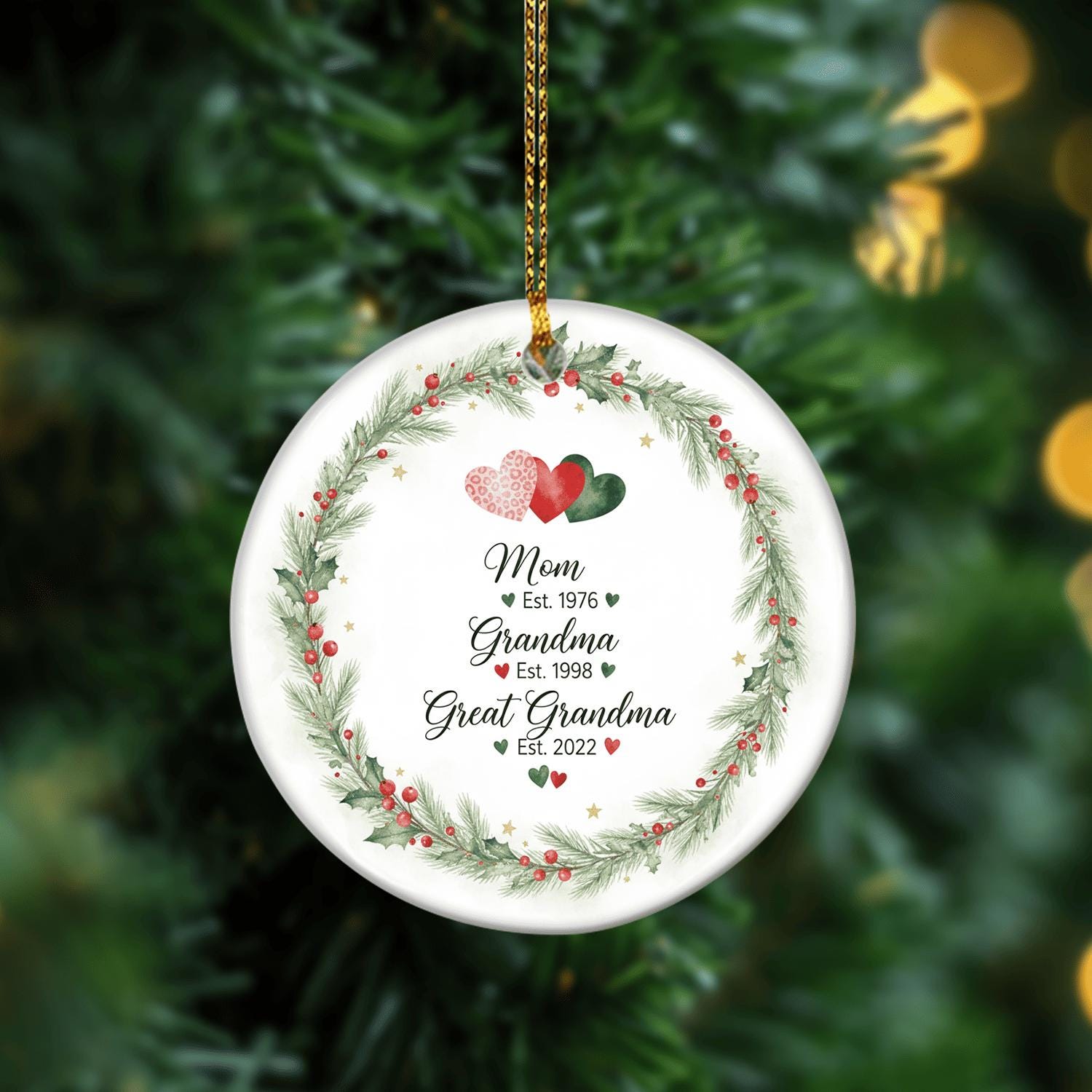 Personalized Great Grandma Ornament – Custom Ceramic Family Generation Christmas Tree Decoration