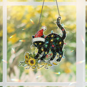 Black Cat Christmas Window Hanging, Funny Holographic Holiday Suncatcher Decor