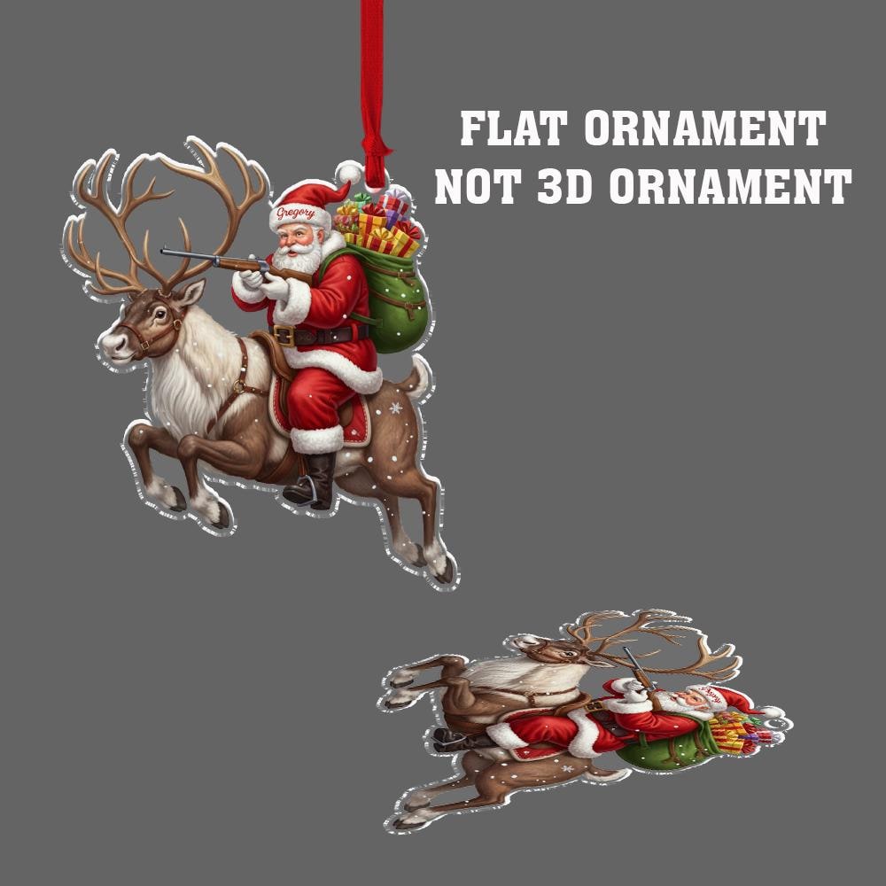 Personalized Hunting Santa Ornament – Custom Christmas Tree Decoration with Reindeer and Rifle Design