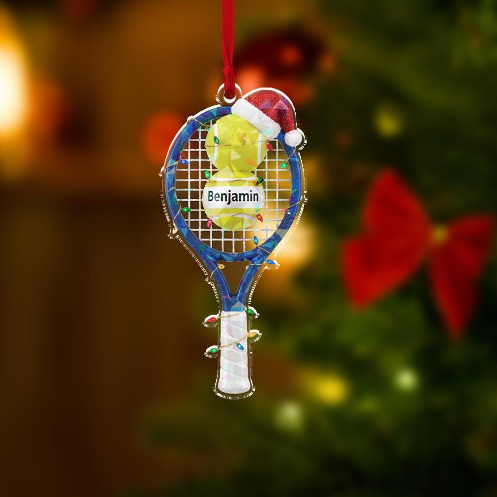 Personalized Tennis Racket Ornament, Acrylic Racket with Ball & Name